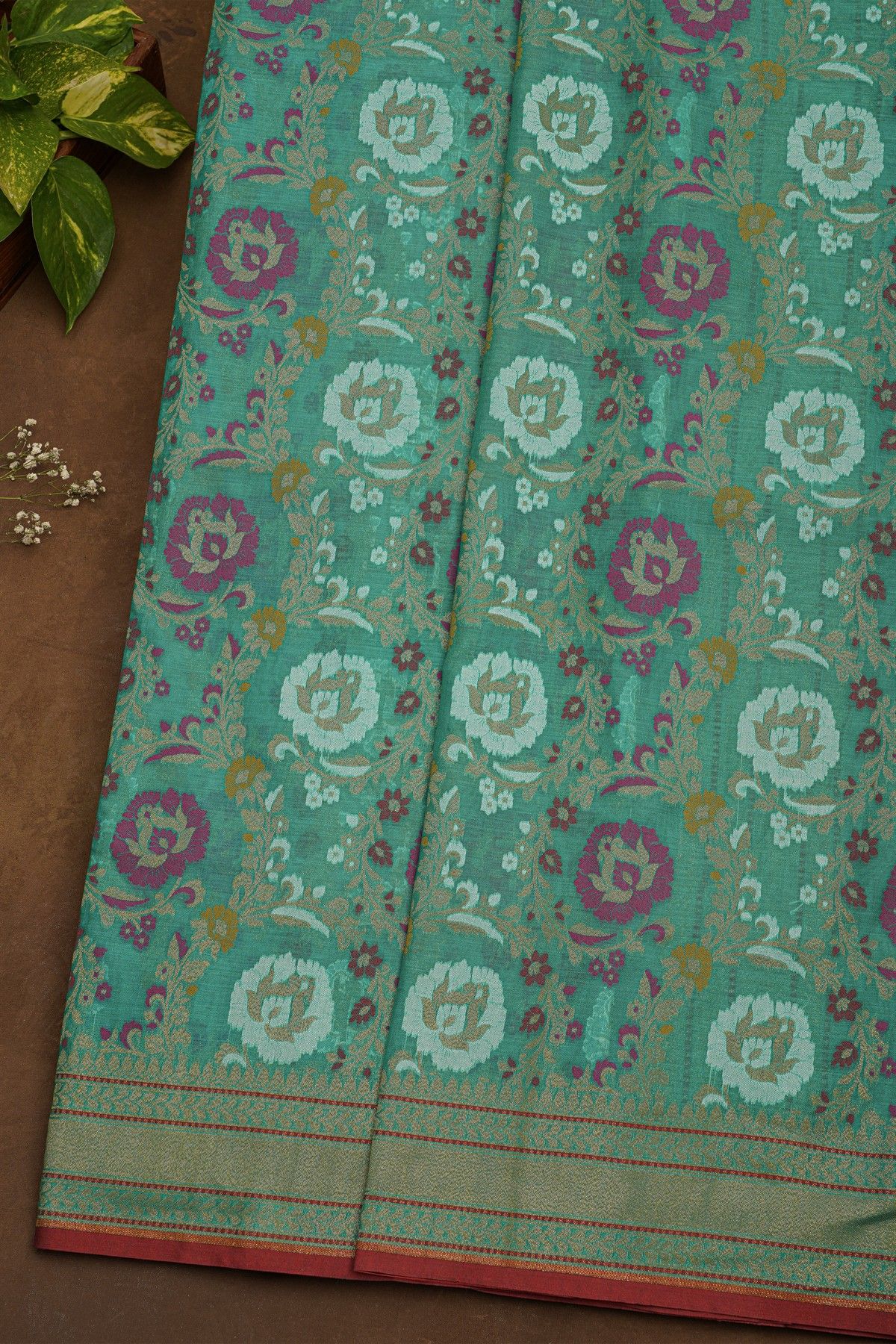 Banarasi Cotton Sea Green Saree With Kaddi Pallu