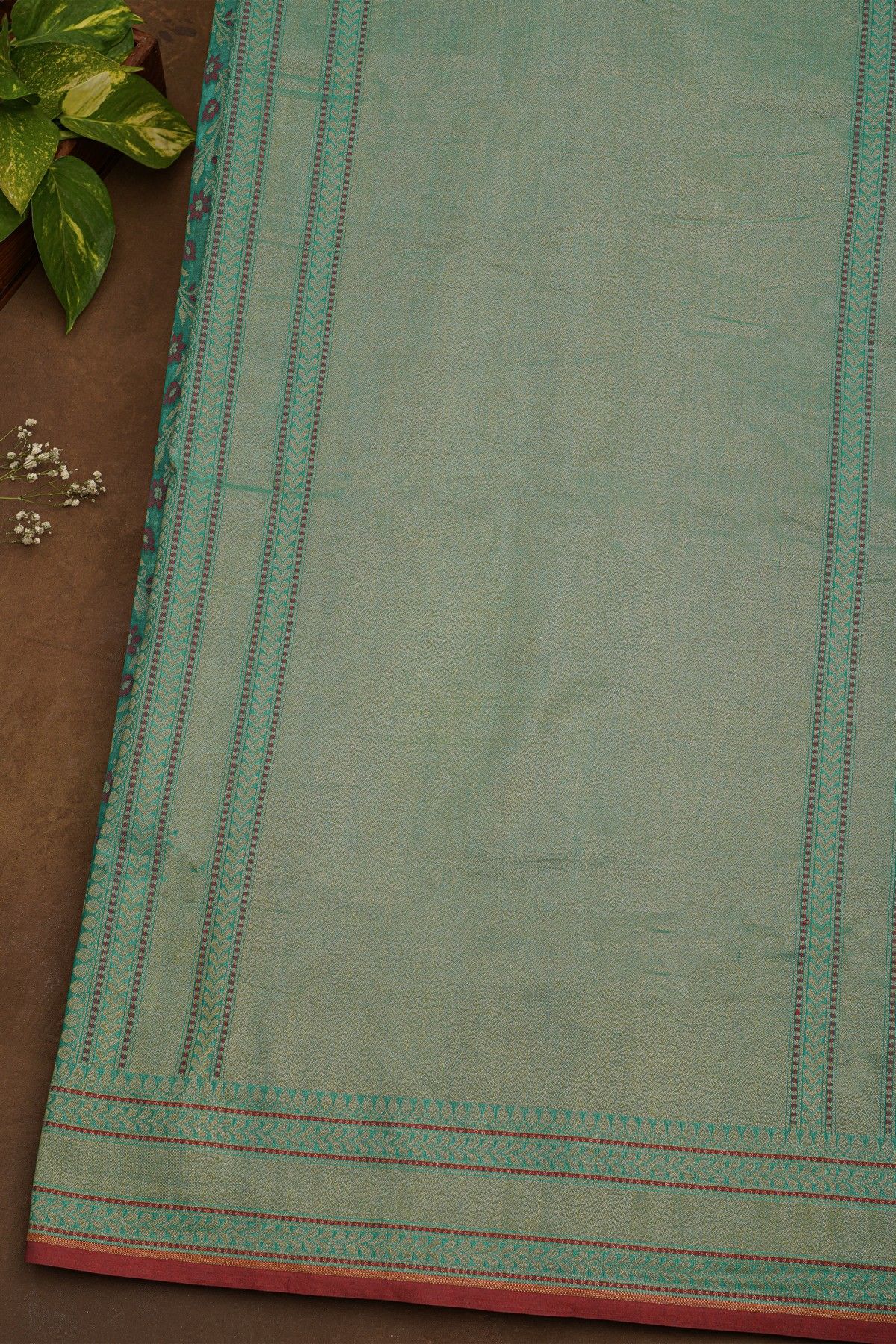 Banarasi Cotton Sea Green Saree With Kaddi Pallu