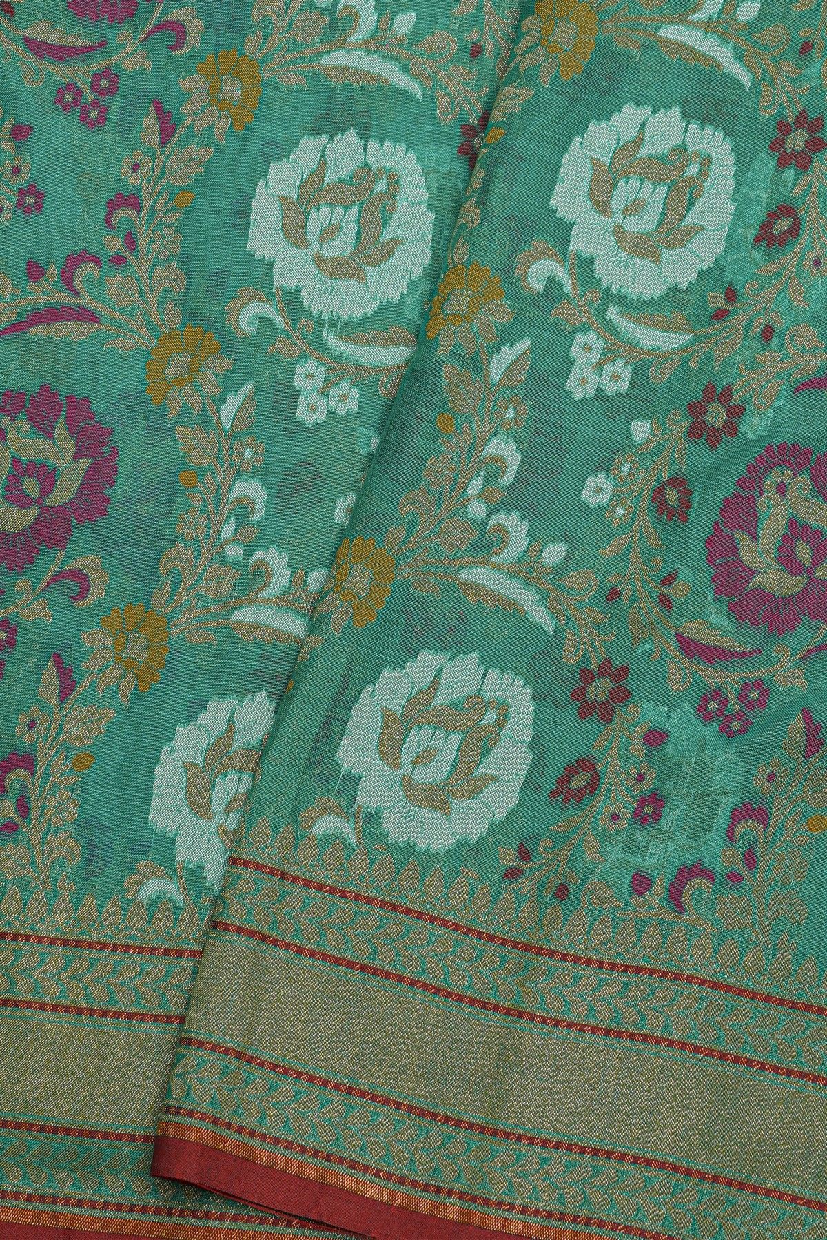 Banarasi Cotton Sea Green Saree With Kaddi Pallu