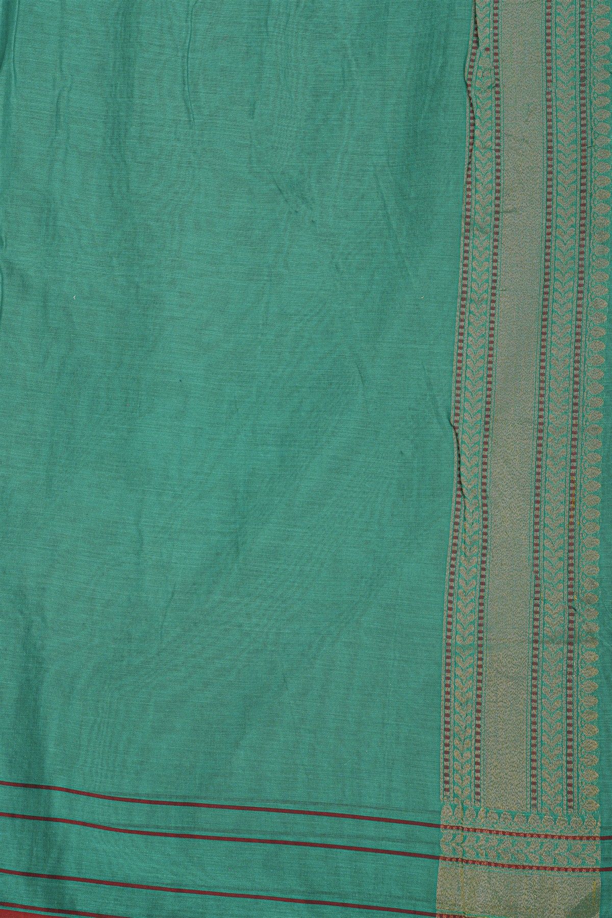Banarasi Cotton Sea Green Saree With Kaddi Pallu