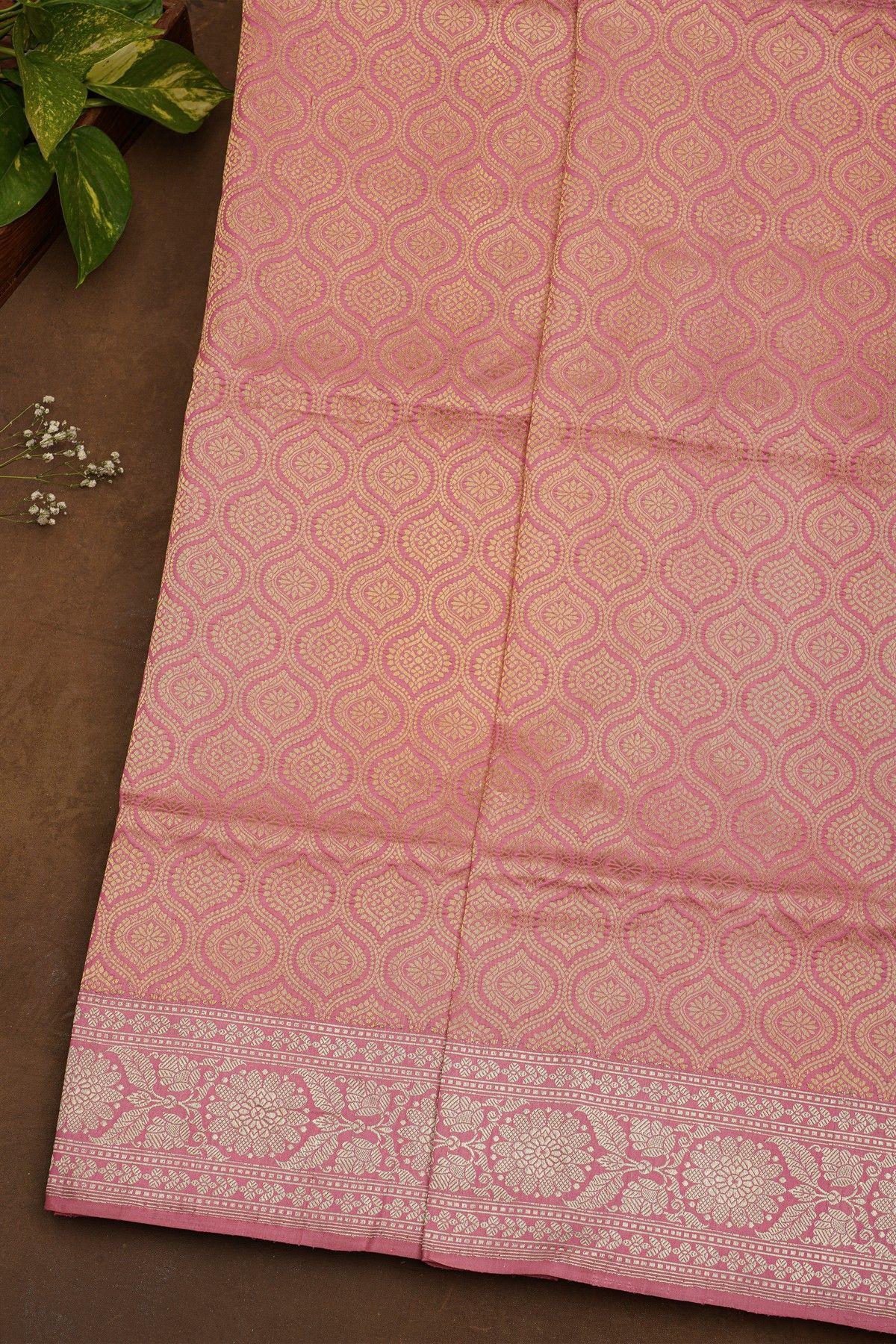 Banarasi Silk Pink Saree With Floral Brocade Pallu