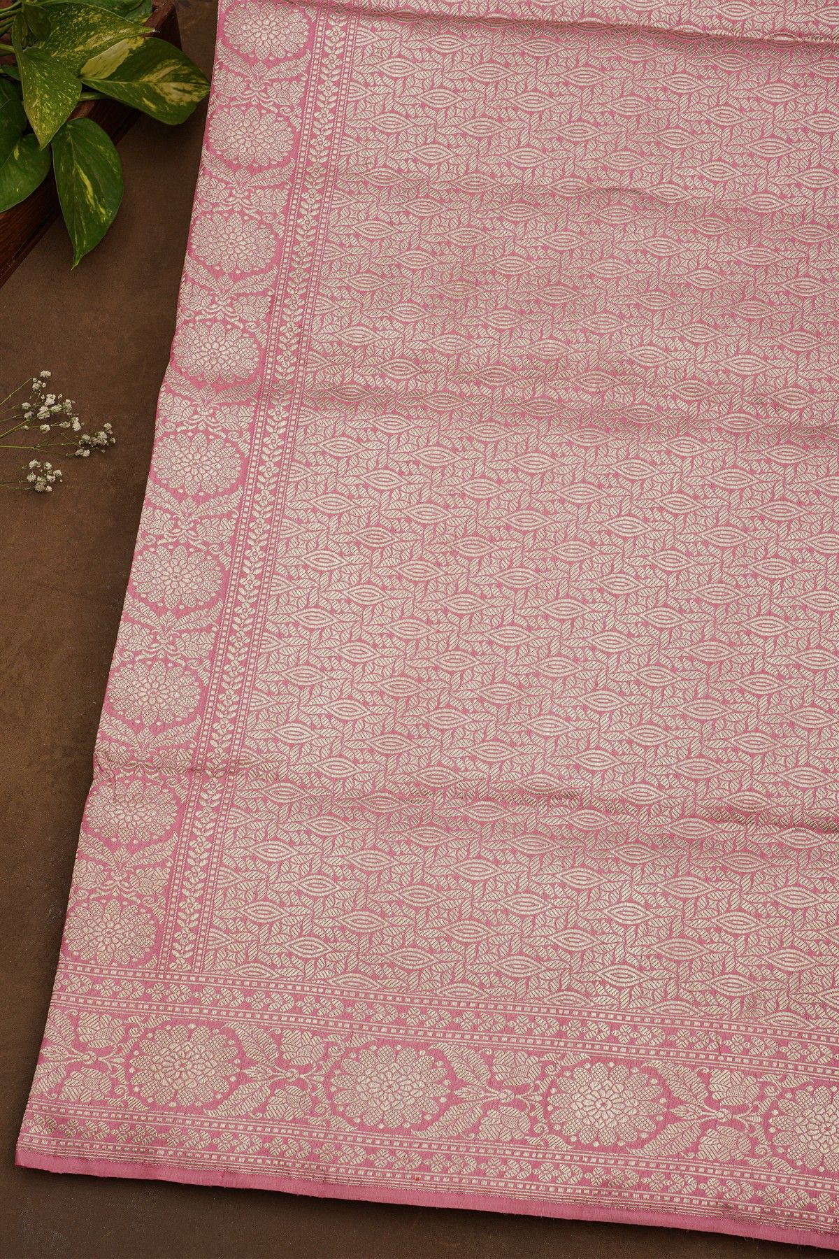 Banarasi Silk Pink Saree With Floral Brocade Pallu