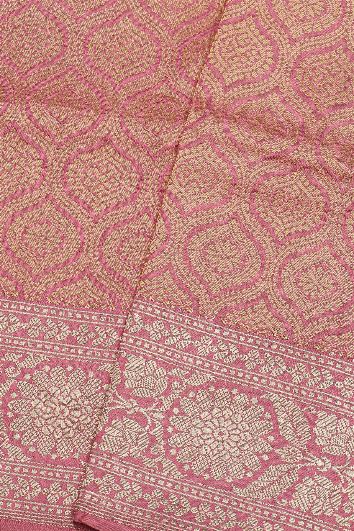 Banarasi Silk Pink Saree With Floral Brocade Pallu