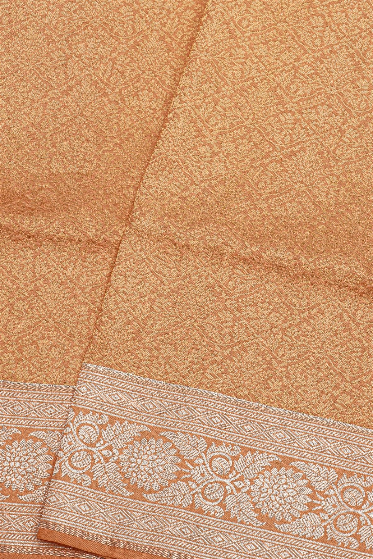 Banarasi Silk Light Orange Saree With Floral Brocade Pallu