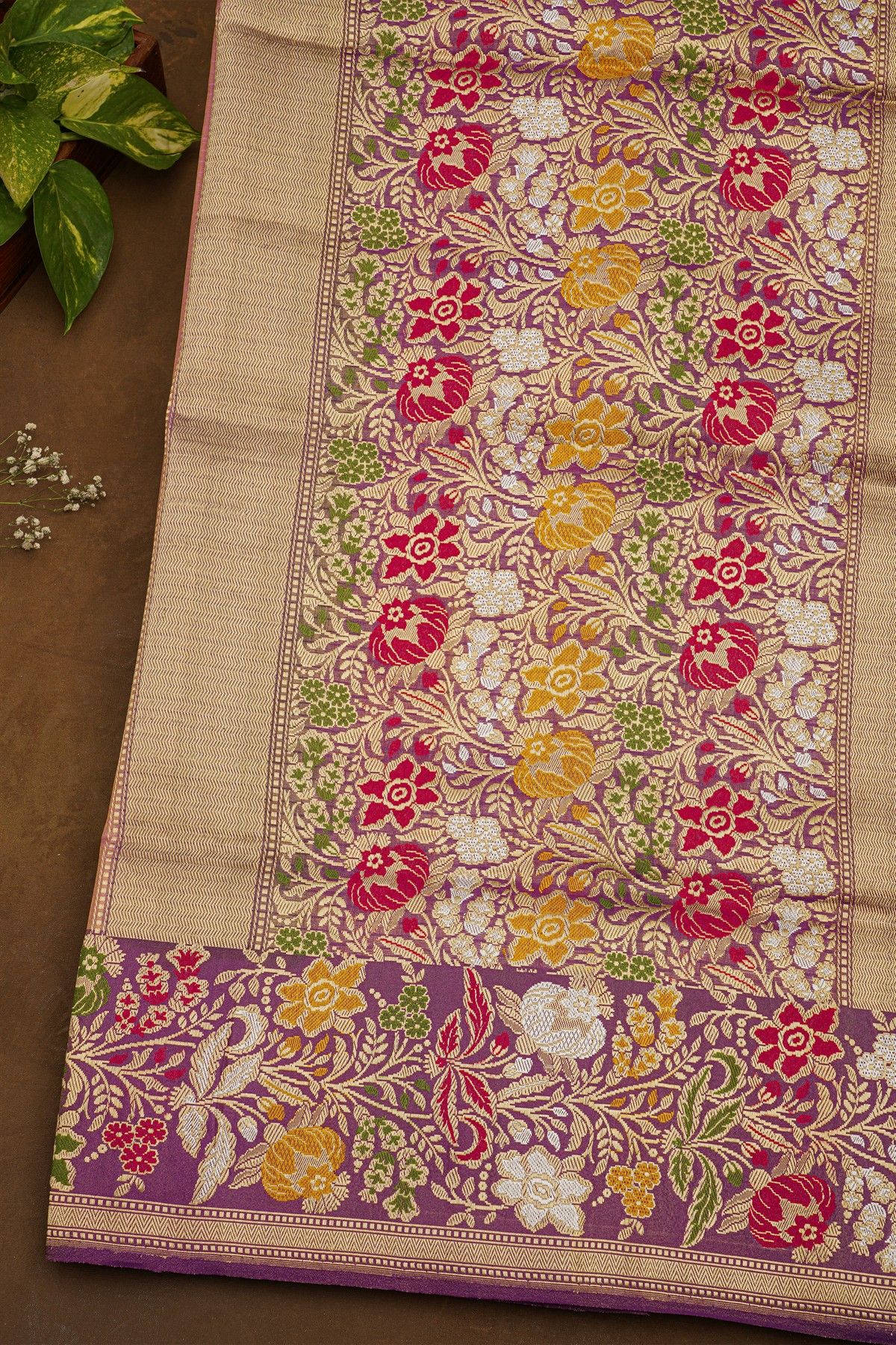 Banarasi Silk Peach Saree WIth Meenakari Border