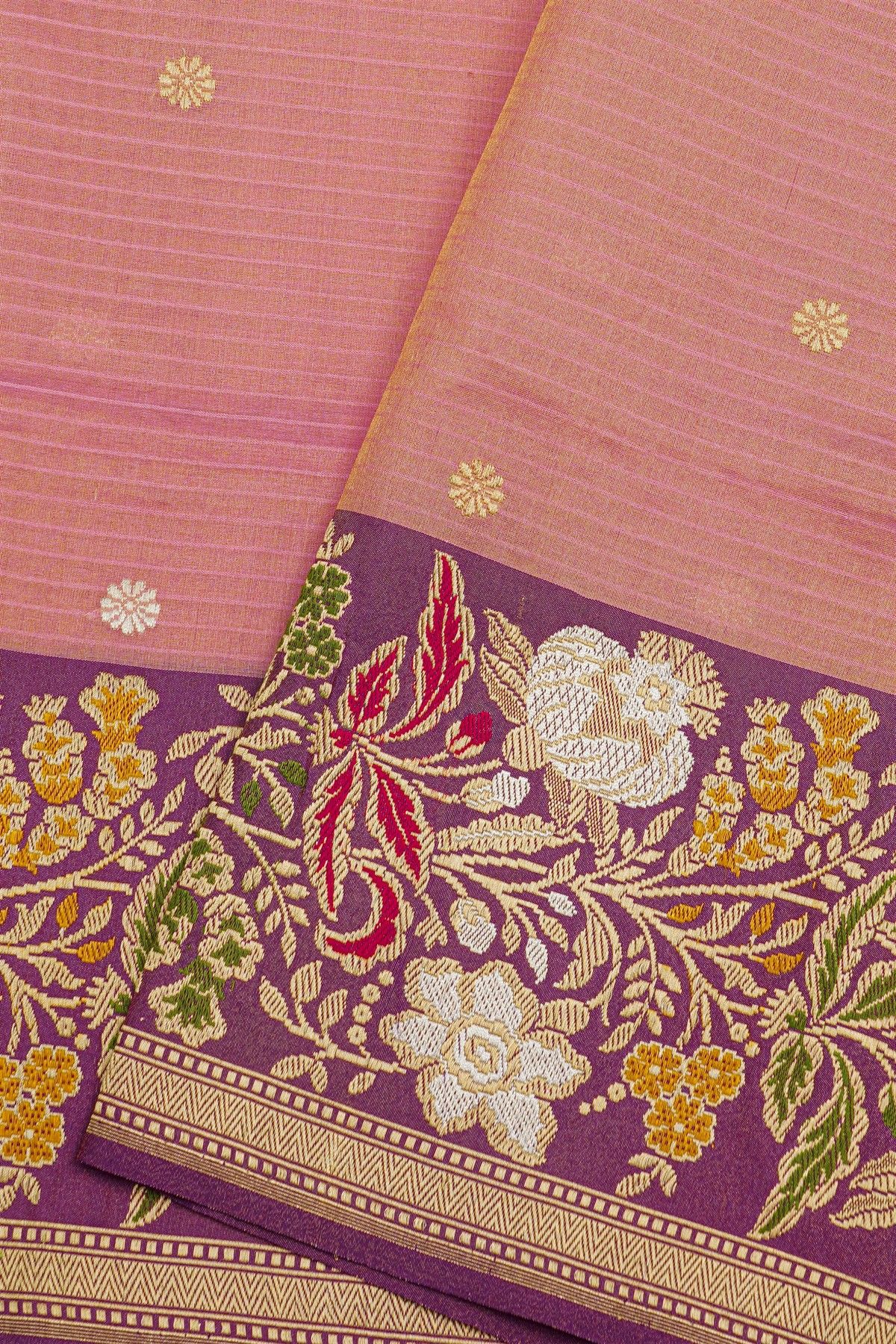 Banarasi Silk Peach Saree WIth Meenakari Border