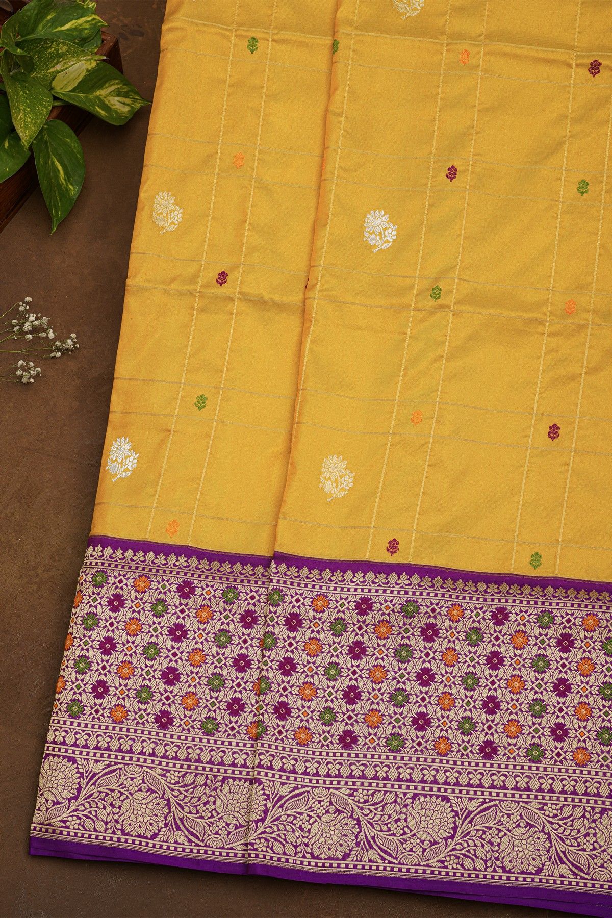 Banarasi Silk Yellow Saree With Meenakari Border