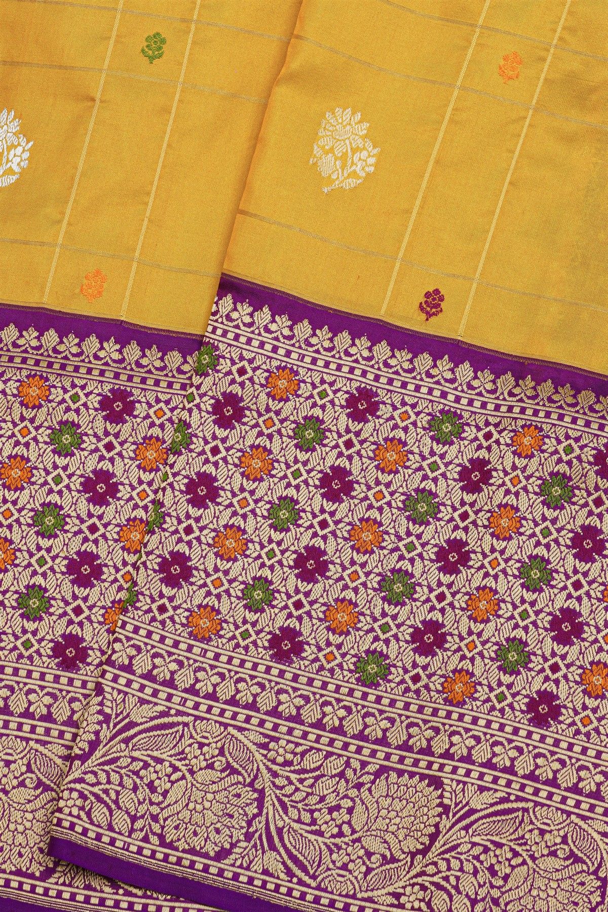 Banarasi Silk Yellow Saree With Meenakari Border
