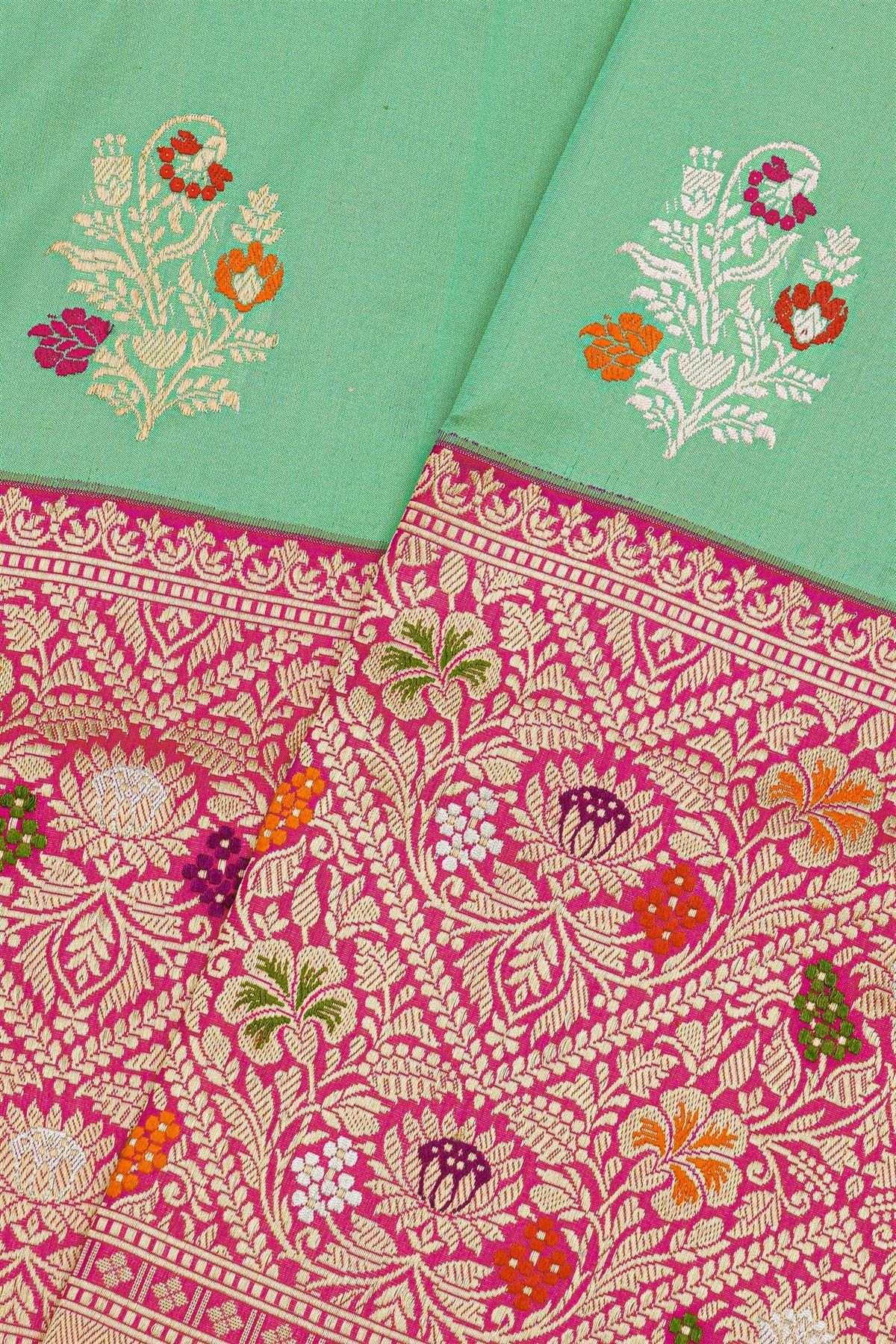 Banarasi Silk Sea Green Saree With Meenakari Border