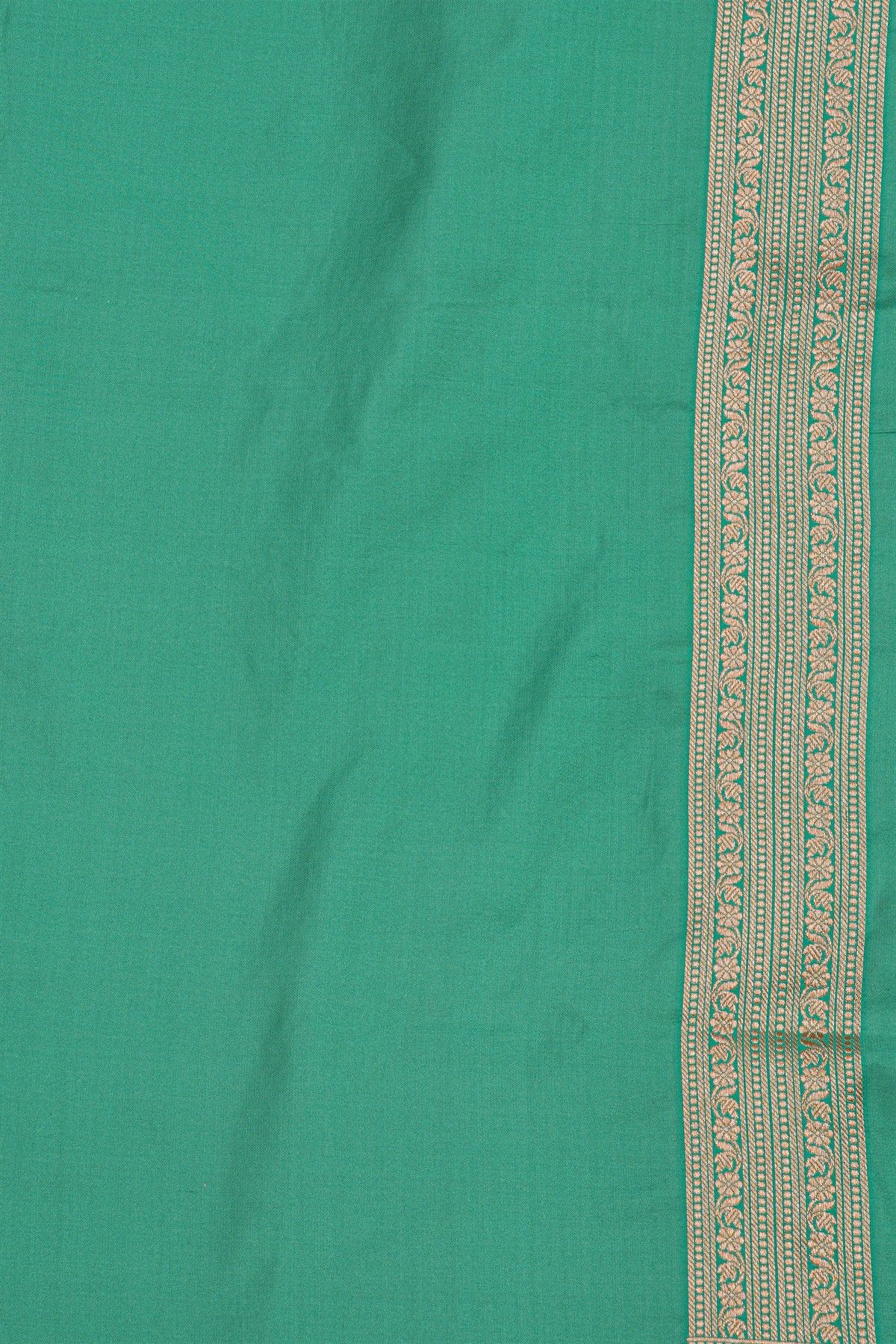 Banarasi Silk Sea Green Saree With Florals And Leaves Border