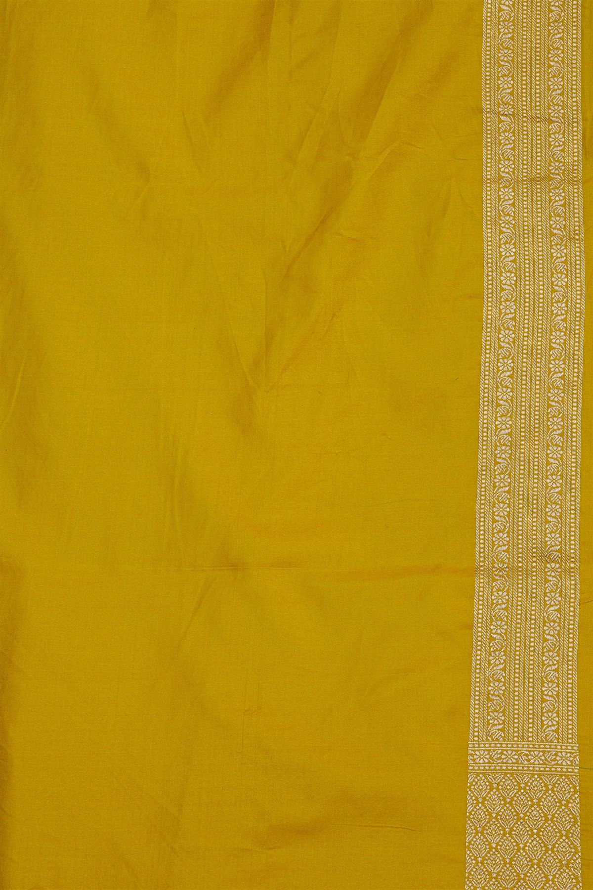 Banarasi Silk Mustard Saree With Florals With Leaves Jaal Border