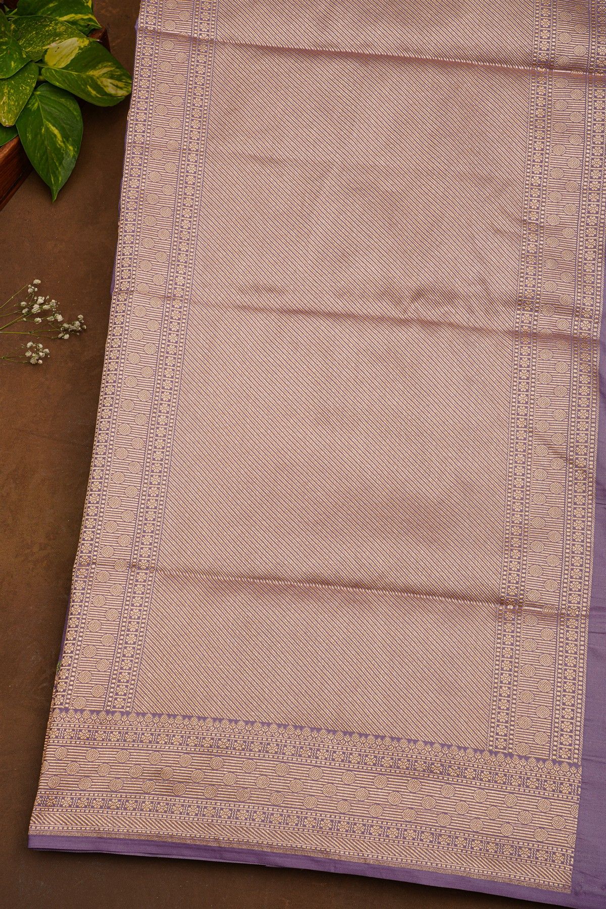Banarasi Silk Lavender Saree With Florals And Leaves Border