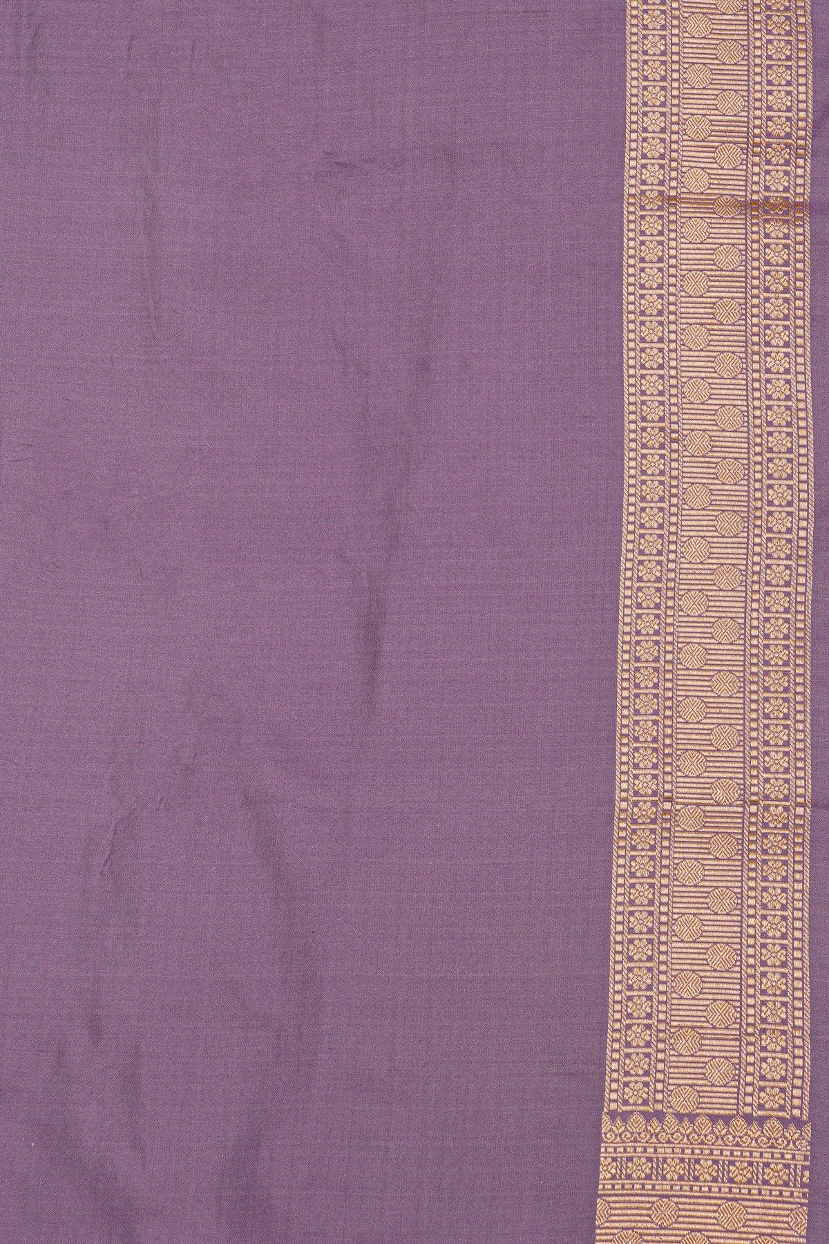 Banarasi Silk Lavender Saree With Florals And Leaves Border