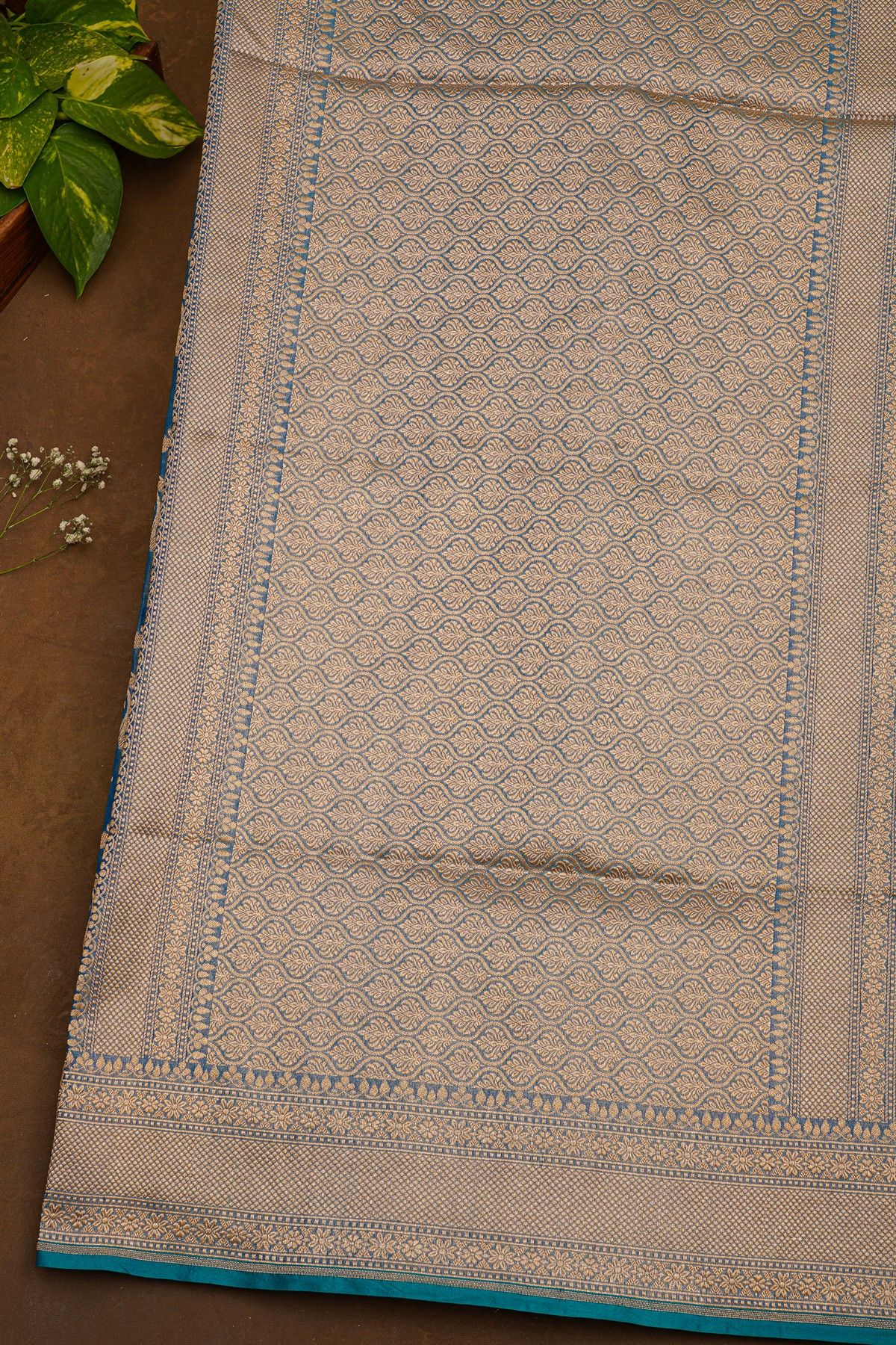 Banarasi Silk Blue Saree With Floral Brocade Pallu