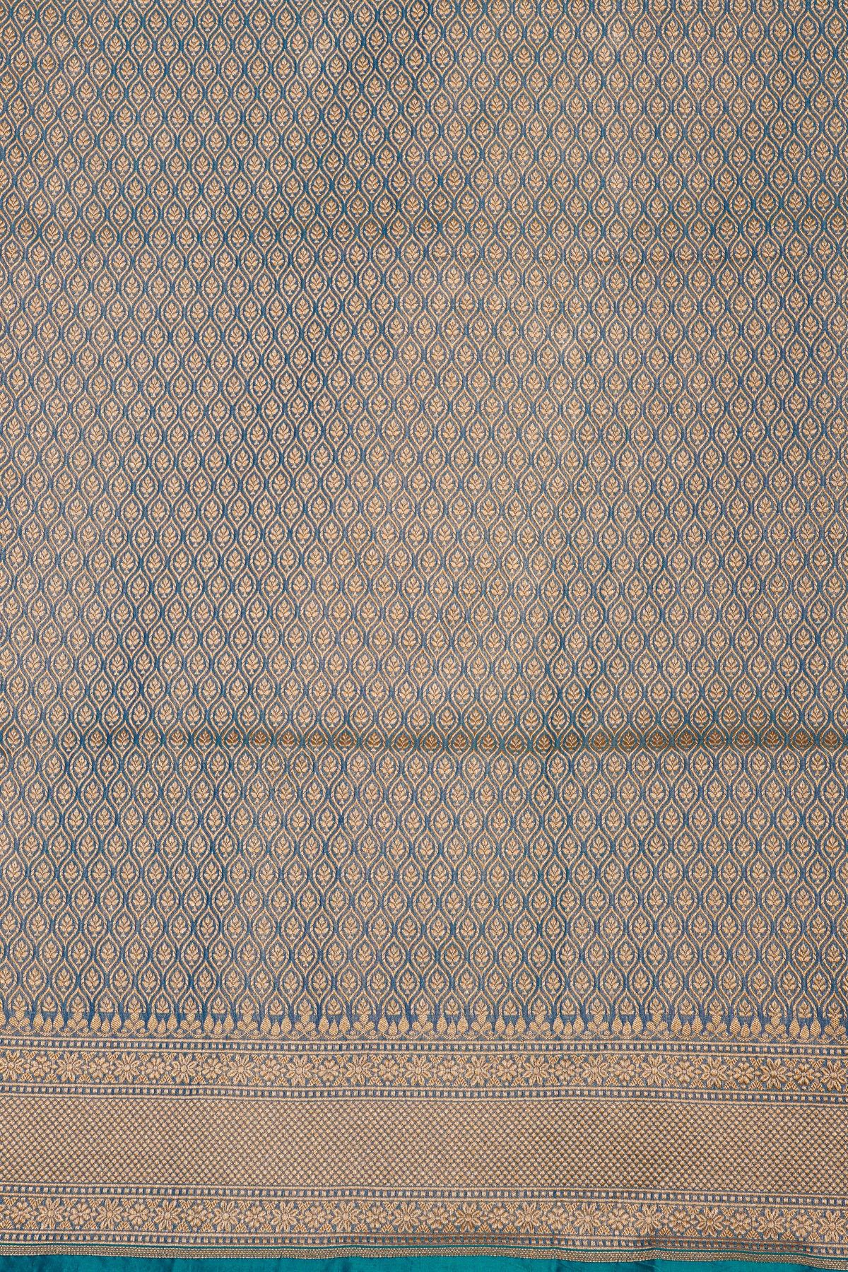 Banarasi Silk Blue Saree With Floral Brocade Pallu