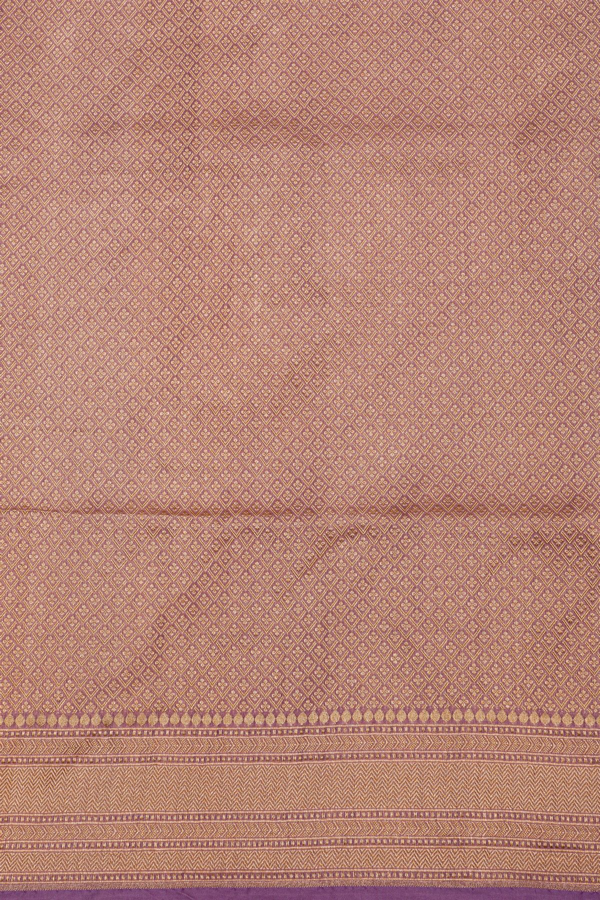 Banarasi Silk Lavender Saree With Florals And Leaves Border
