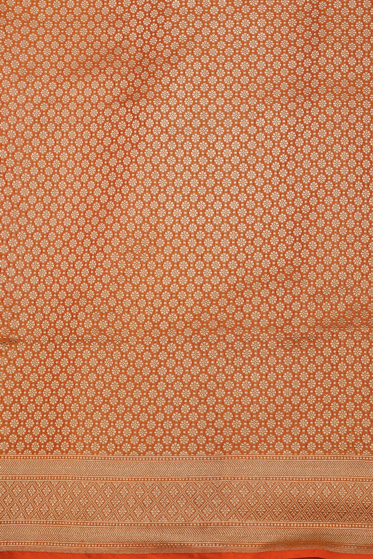 Banarasi Silk Orange Saree With Floral Brocade Pallu