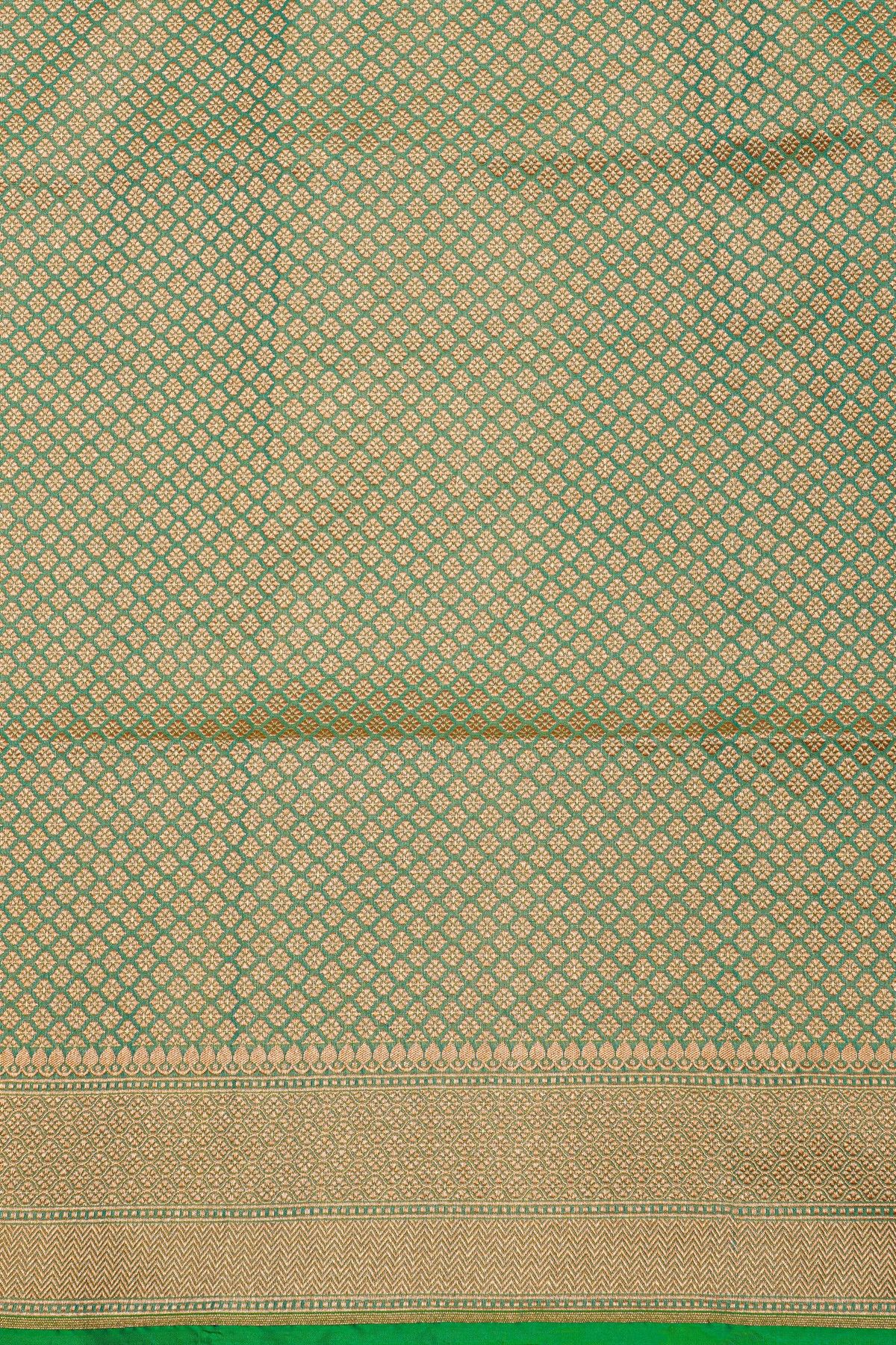 Banarasi Silk Sea Green Saree With Florals And Leaves Border