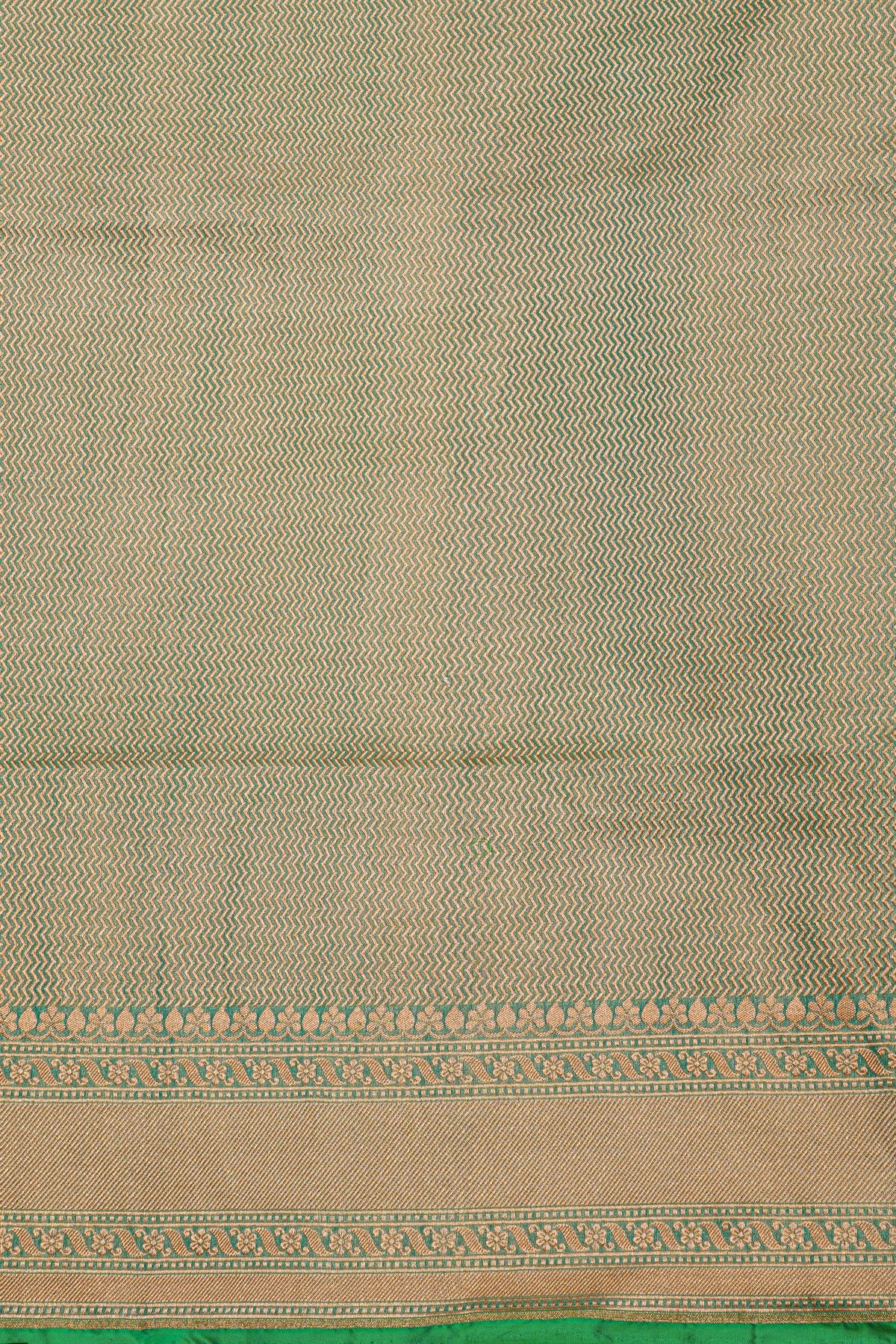 Banarasi Silk Sea Green Saree With Floral And Leaves Jaal Border