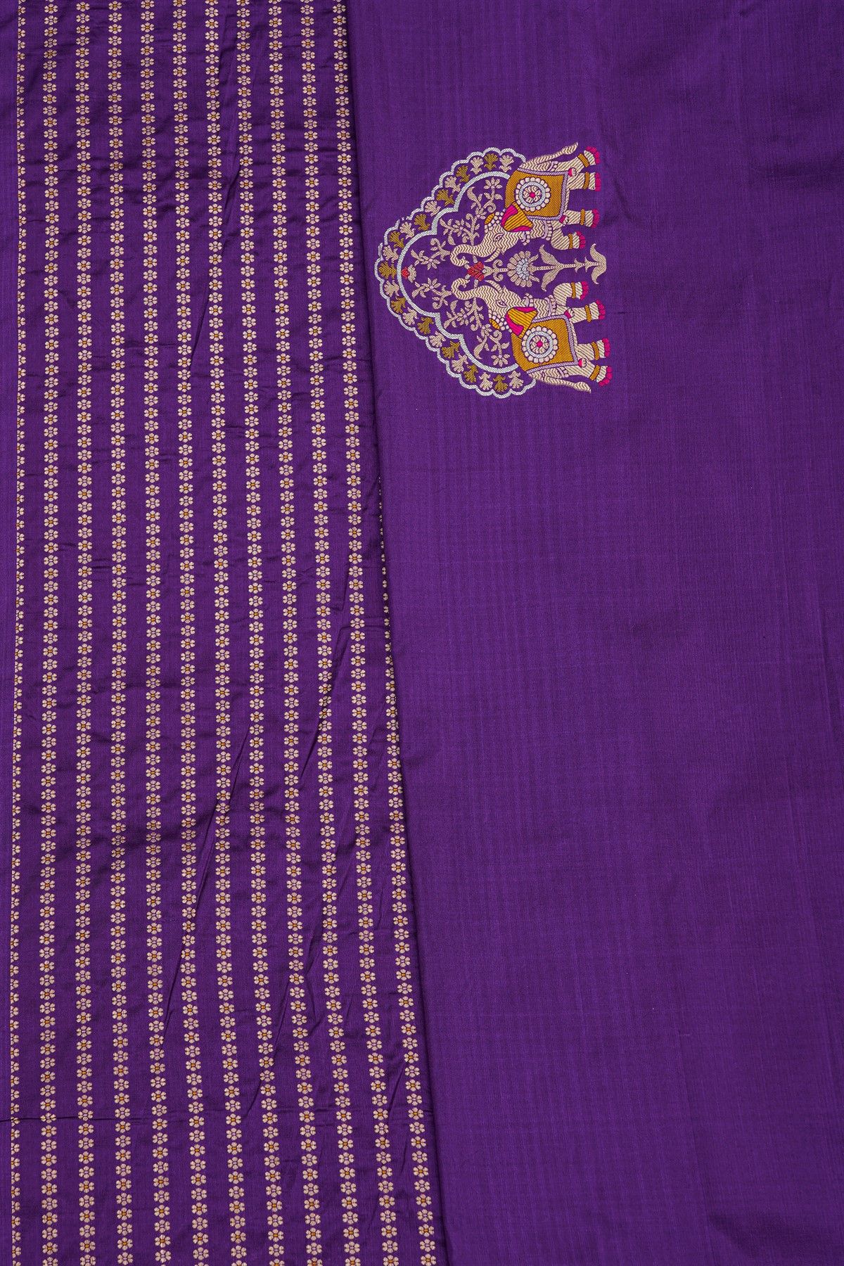 Banarasi Silk Violet Saree With Florals And Women’s Motifs Body