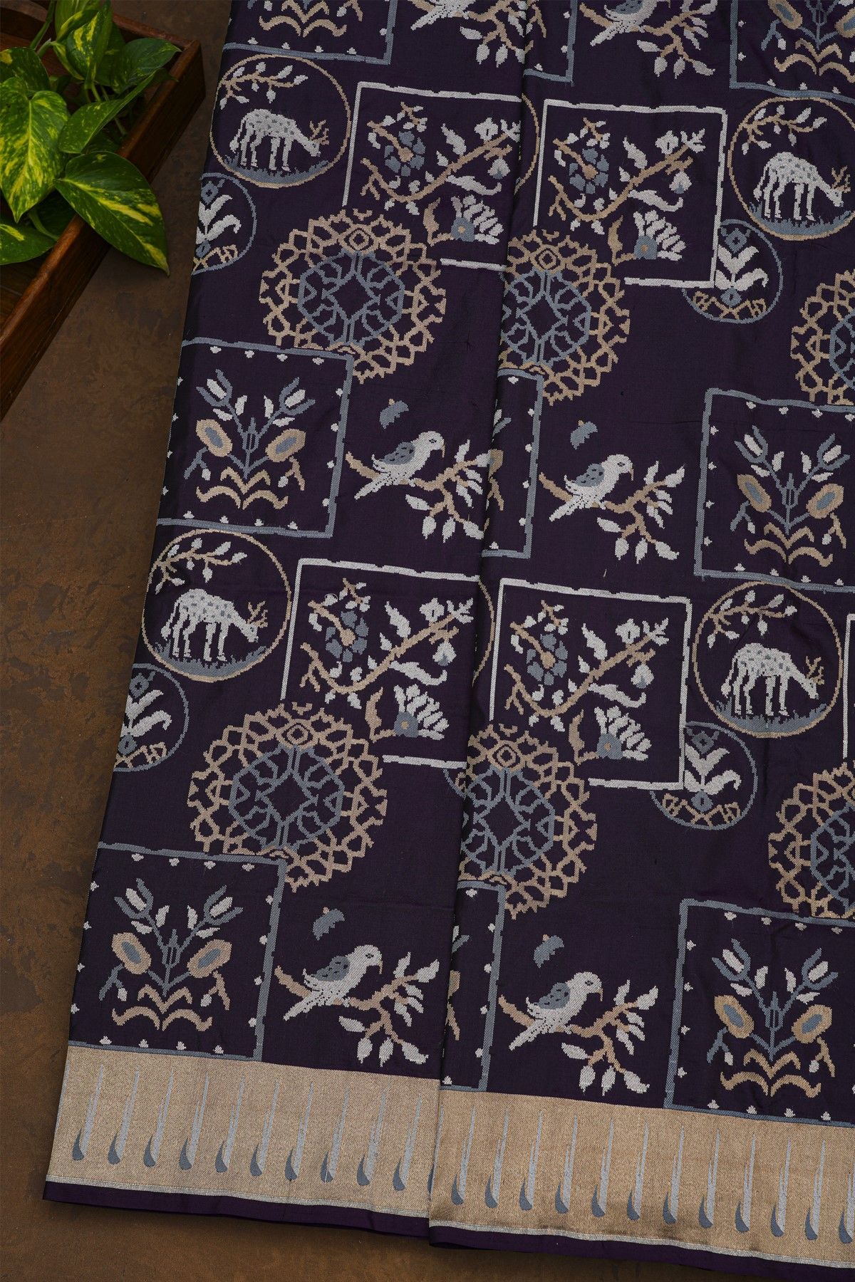 Banarasi Silk Navy Blue Saree With Muniya Buttis Zari Border