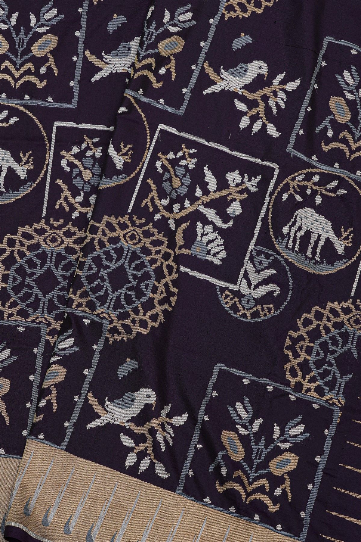 Banarasi Silk Navy Blue Saree With Muniya Buttis Zari Border