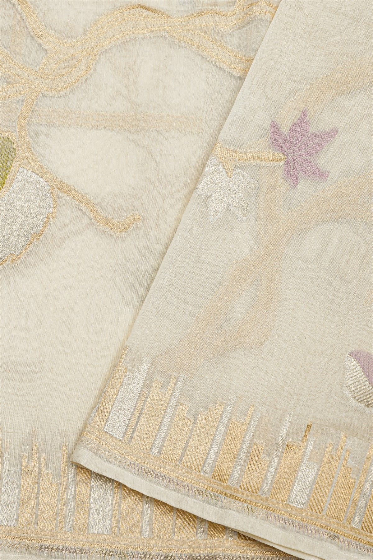Fancy Matka Silk Off White Saree With All Over Floral Jaal