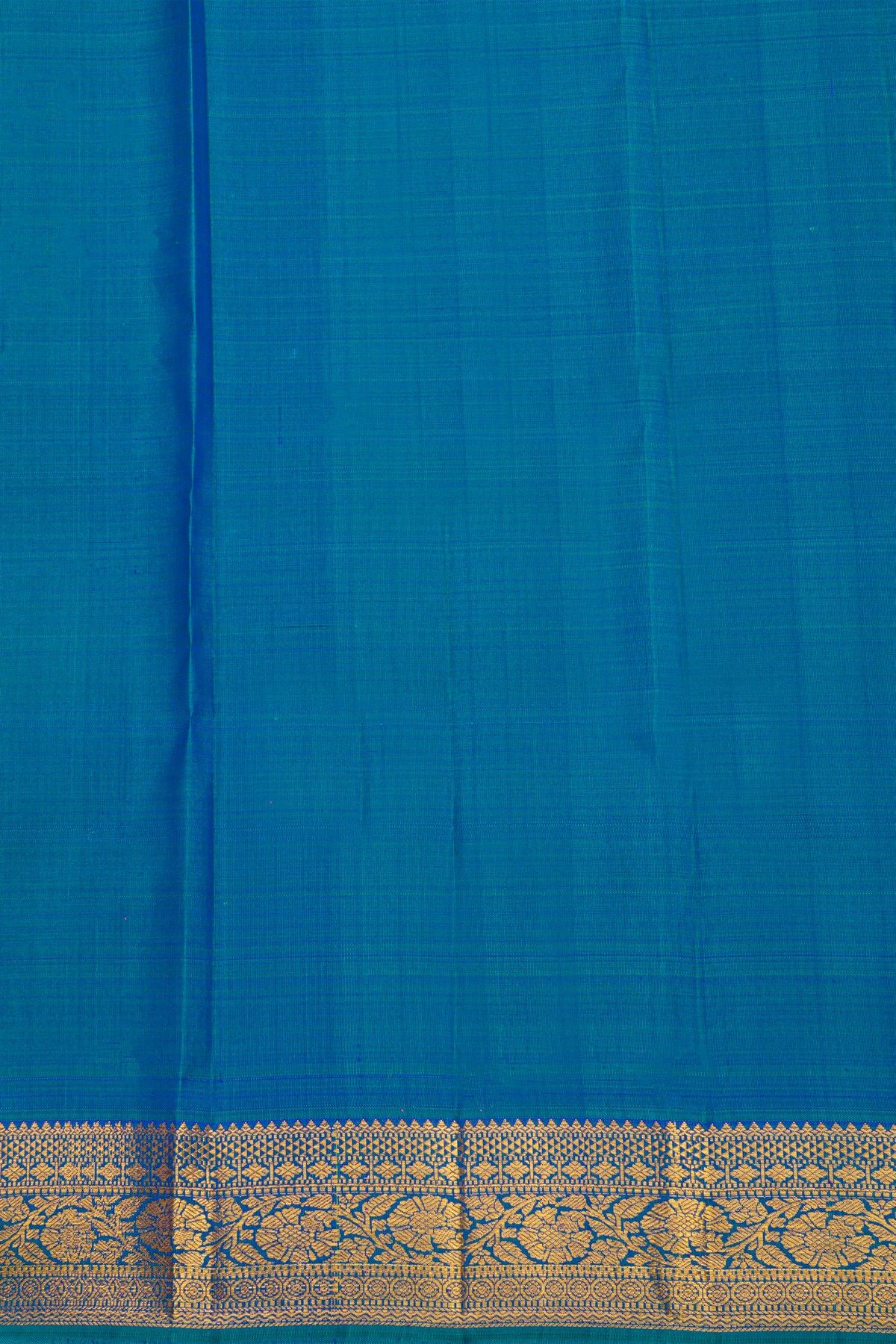 Kancheepuram Pure Silk Sky Blue Saree With Florals And Leaves With Peacocks Border