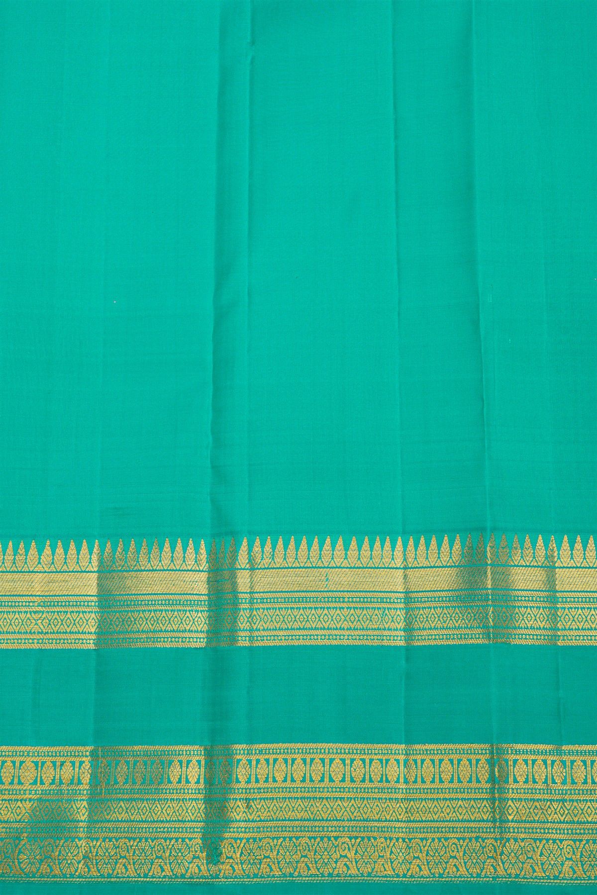 Kancheepuram Pure Silk Sea Green Saree With Florals And Leaves Traditional Gap Border