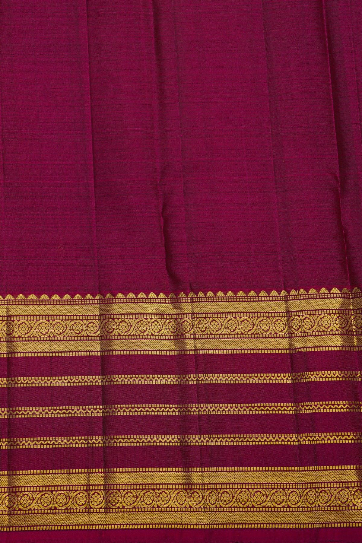 Kancheepuram Pure Silk Rust Purple Saree With Zari Lines Gap Border