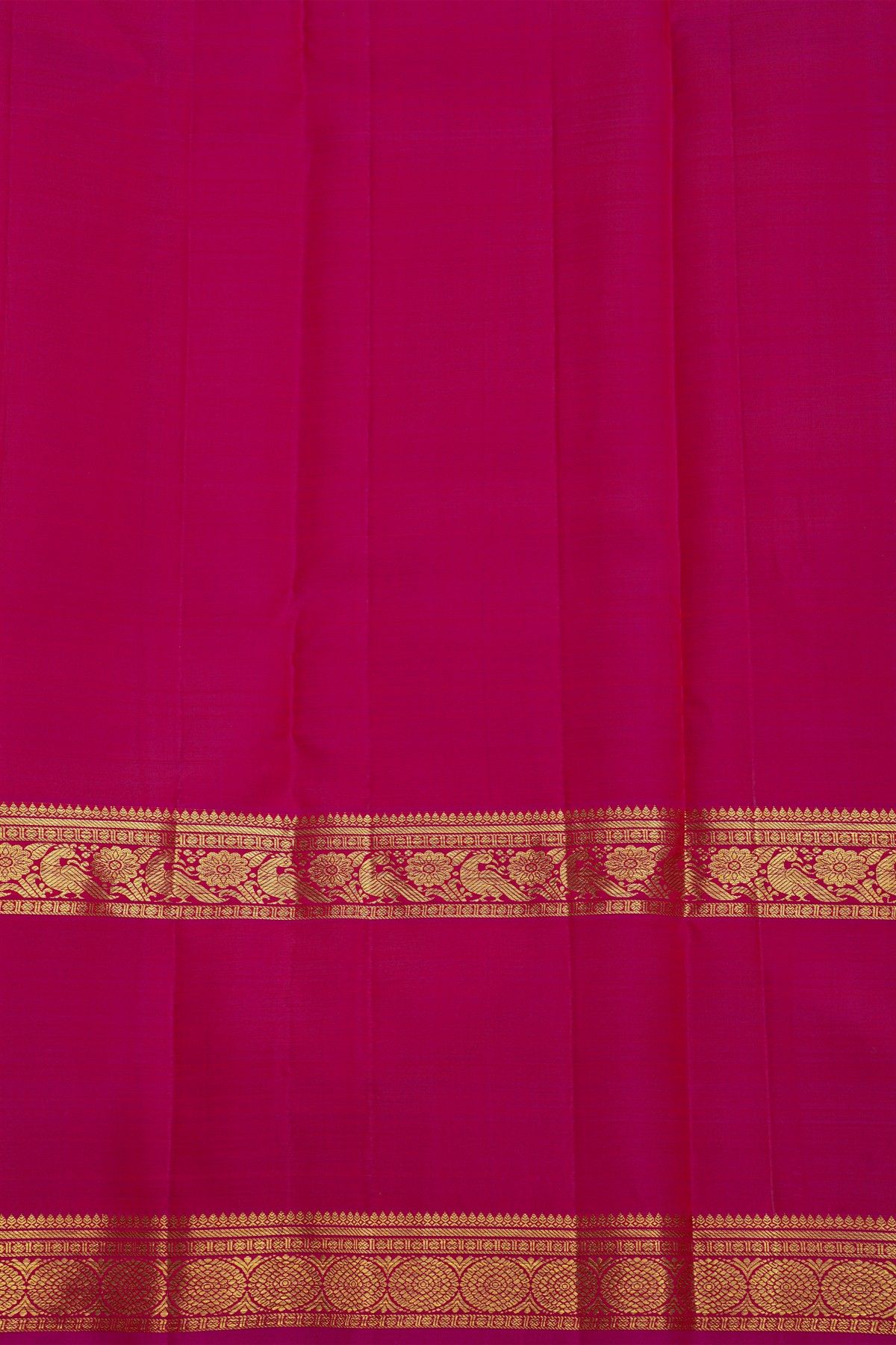 Kancheepuram Pure Silk Orange Saree With Florals And Peacocks Gap Border