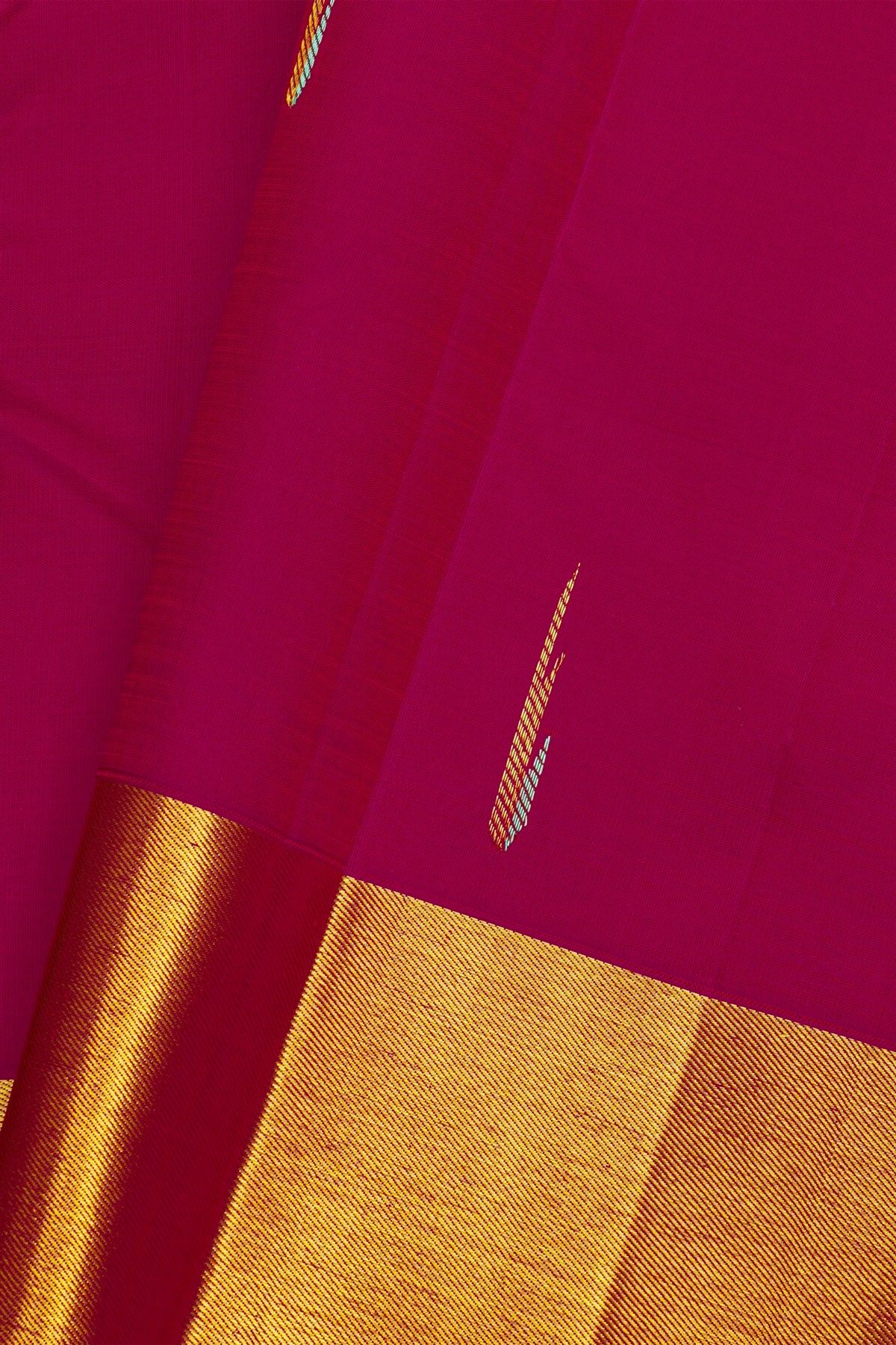 Kancheepuram Pure Silk Pink Saree Leaf Body With Kaddi Border