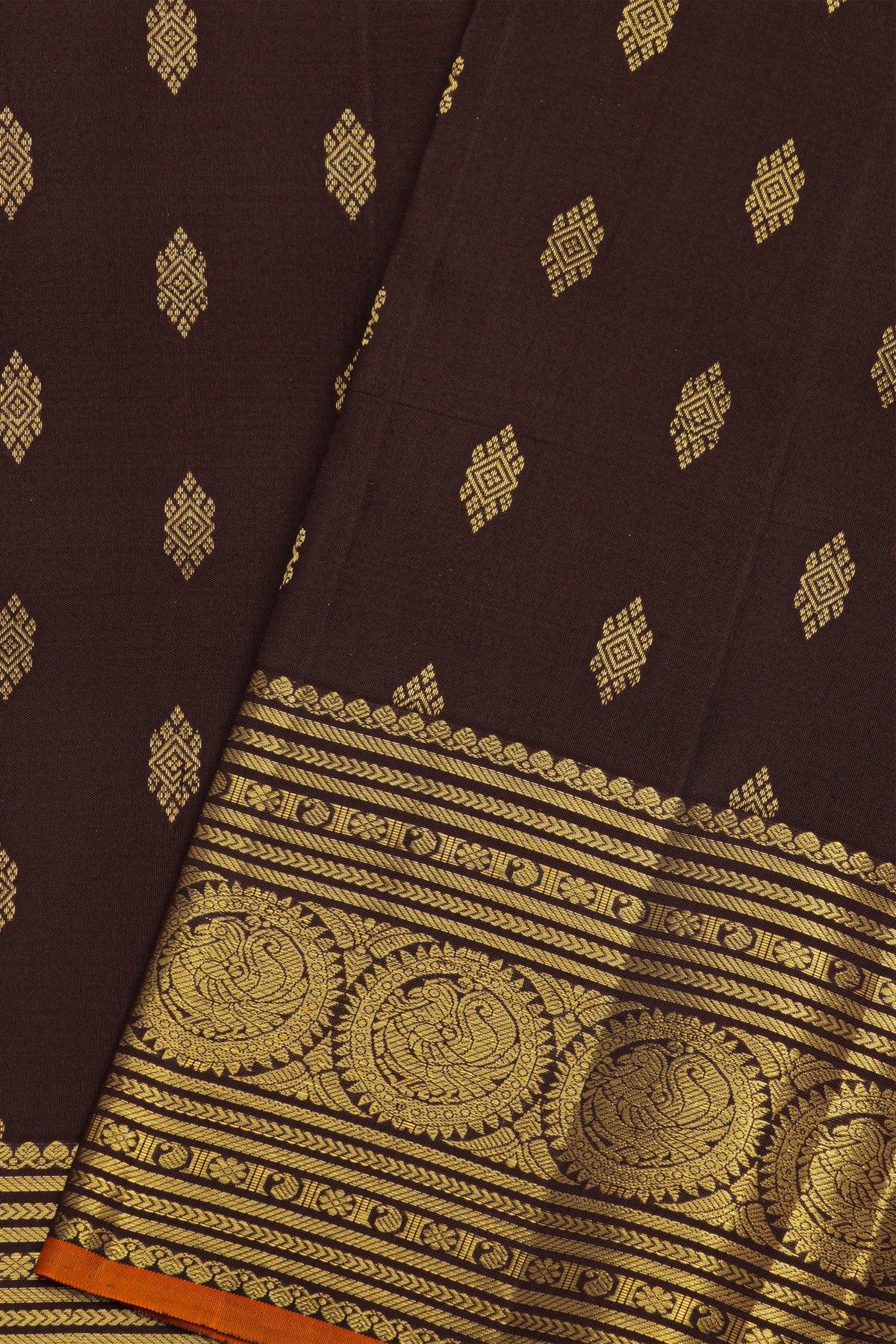Kancheepuram Pure Silk Black Saree And Peacocks With Zari Border