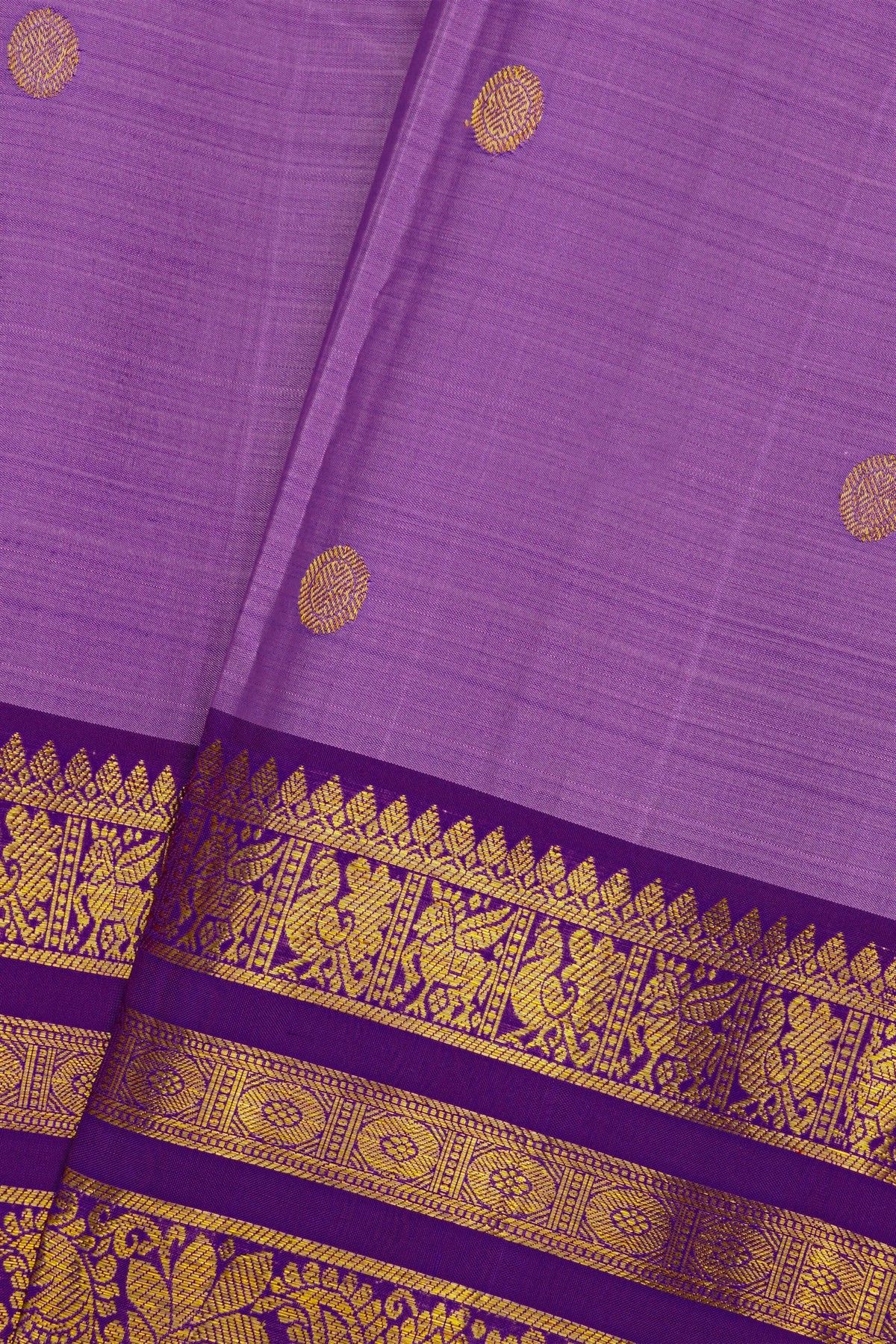 Kancheepuram Pure Silk Lavender Saree With Floral And Peacocks Border