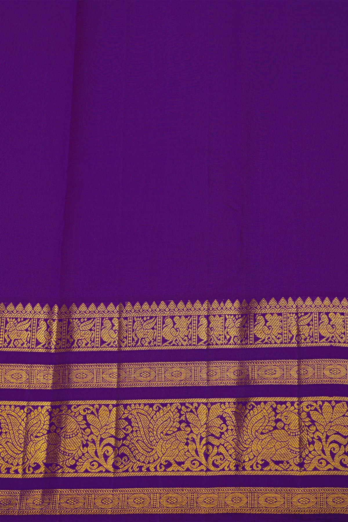 Kancheepuram Pure Silk Lavender Saree With Floral And Peacocks Border