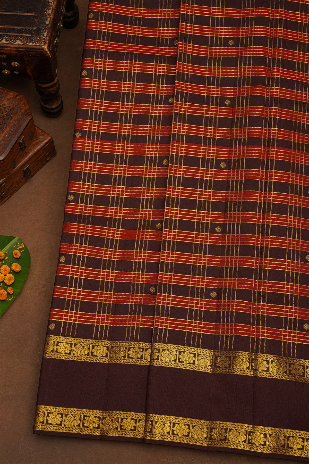 Kancheepuram Pure Silk Multi-Colour Saree With Florals And Peacocks Border