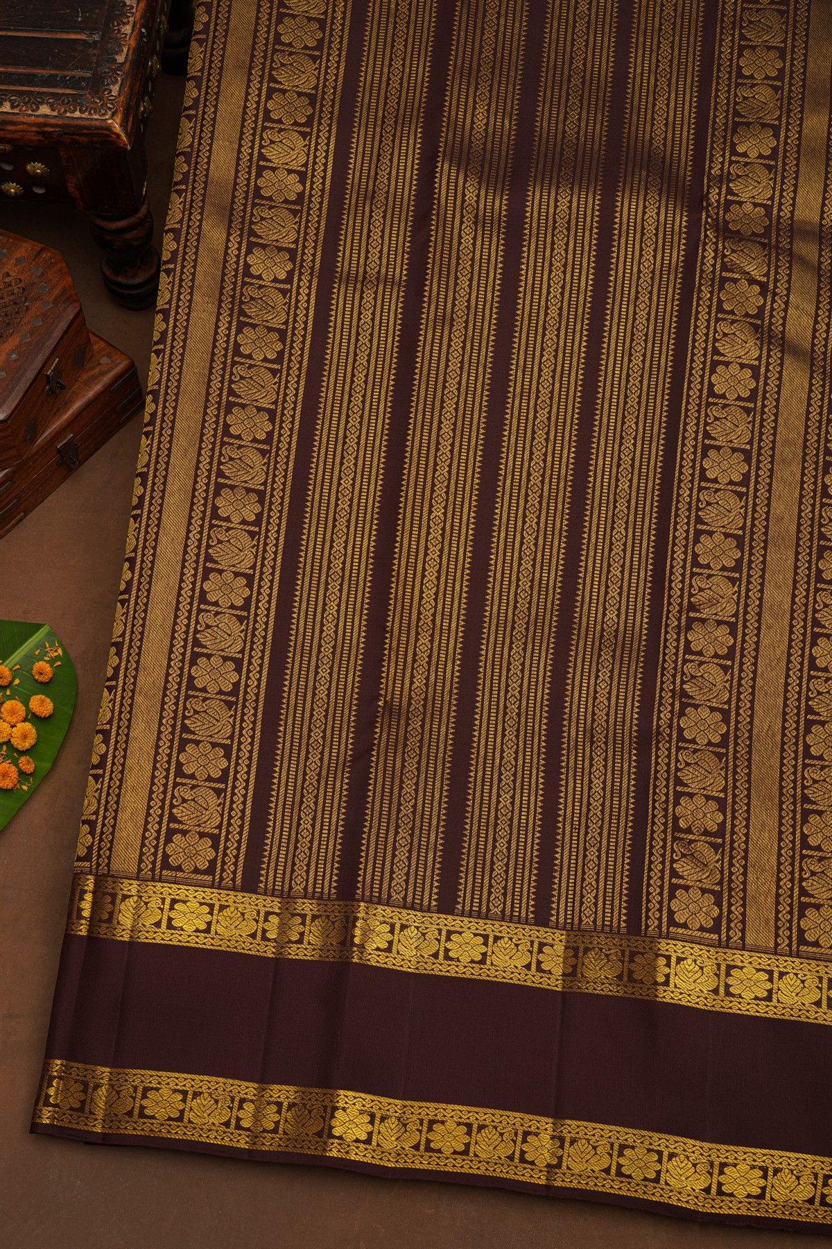 Kancheepuram Pure Silk Multi-Colour Saree With Florals And Peacocks Border