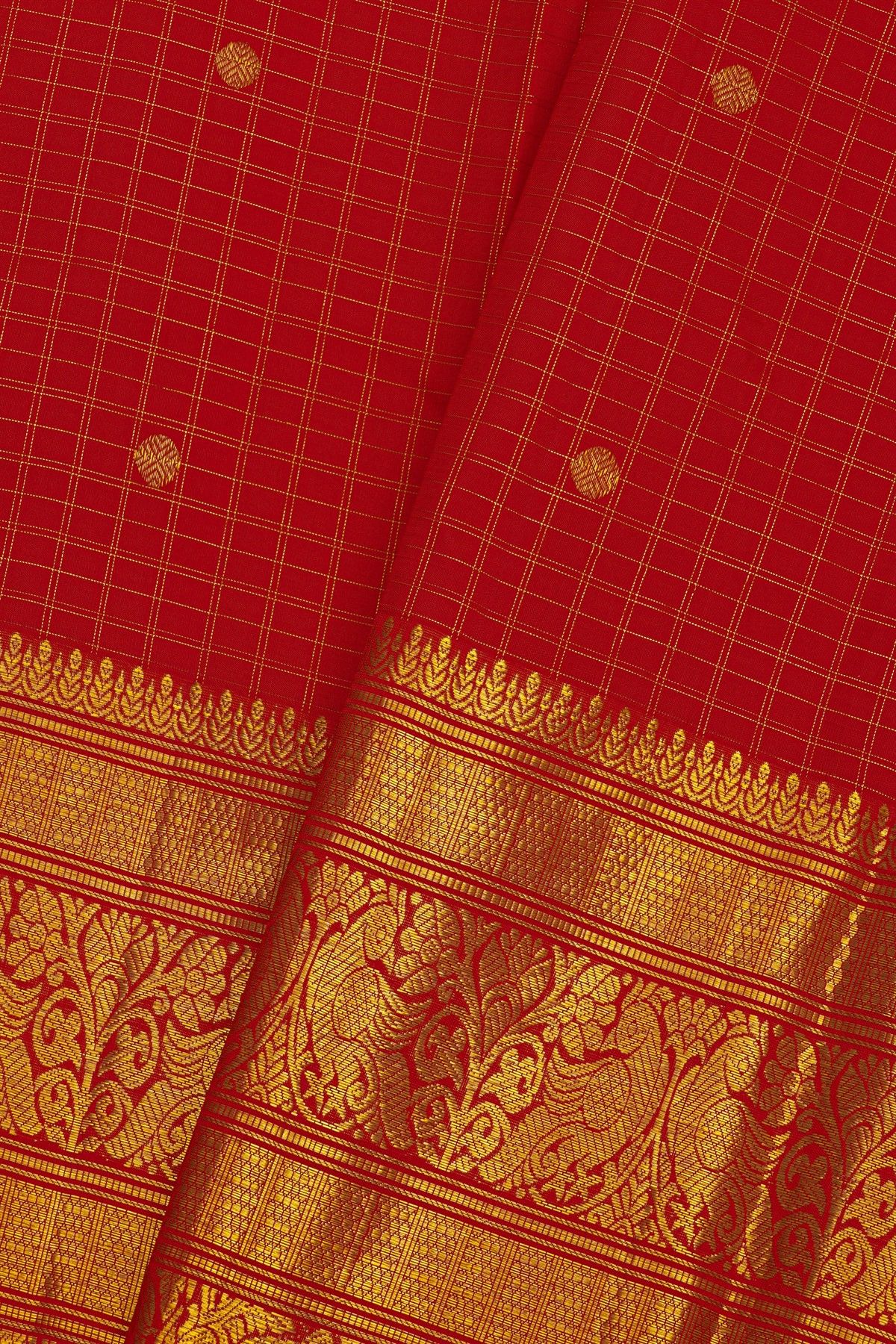 Kancheepuram Pure Silk Red Saree With Florals And Birds With Animals Border