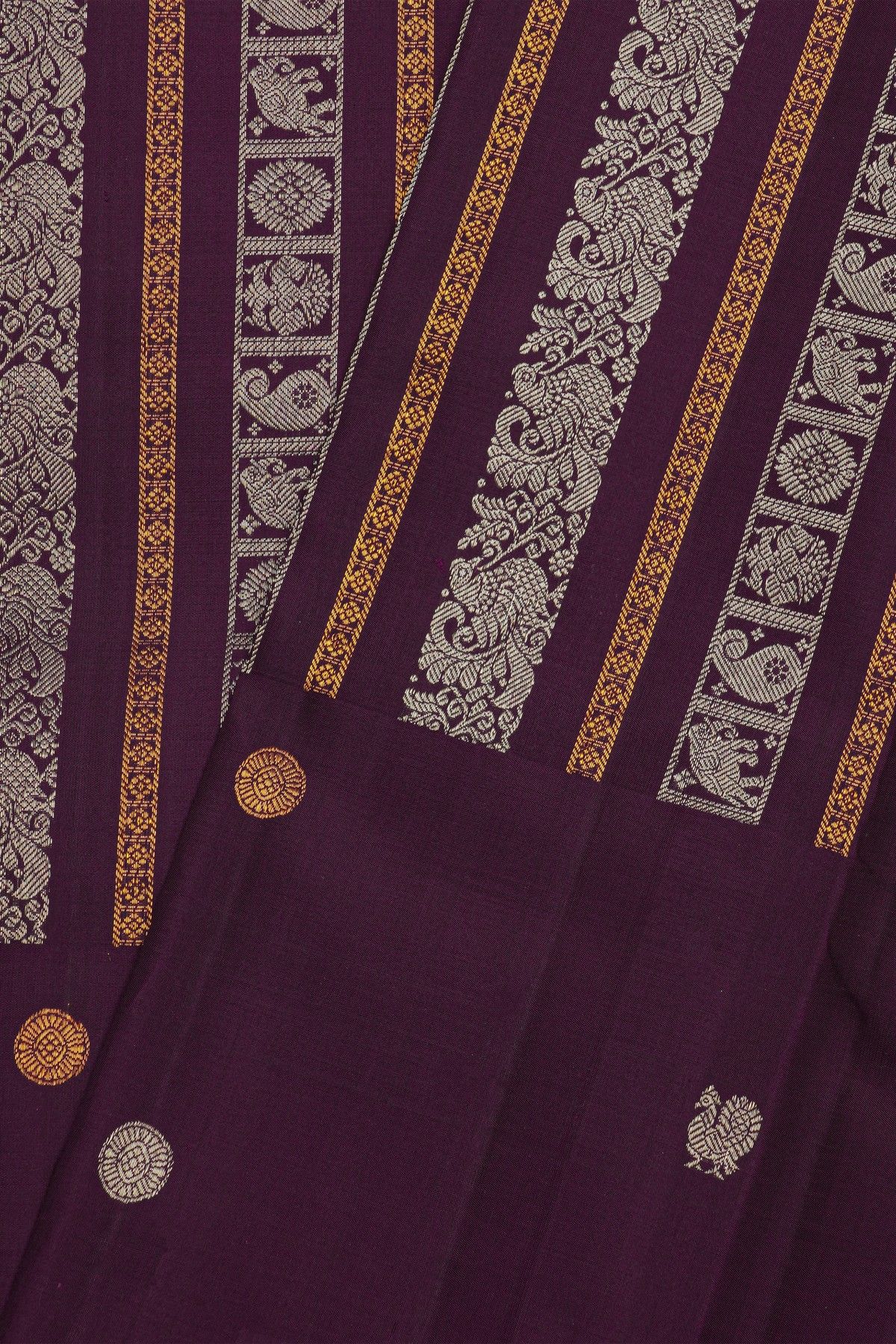 Kancheepuram Pure Silk Purple Saree With Florals And Birds Border