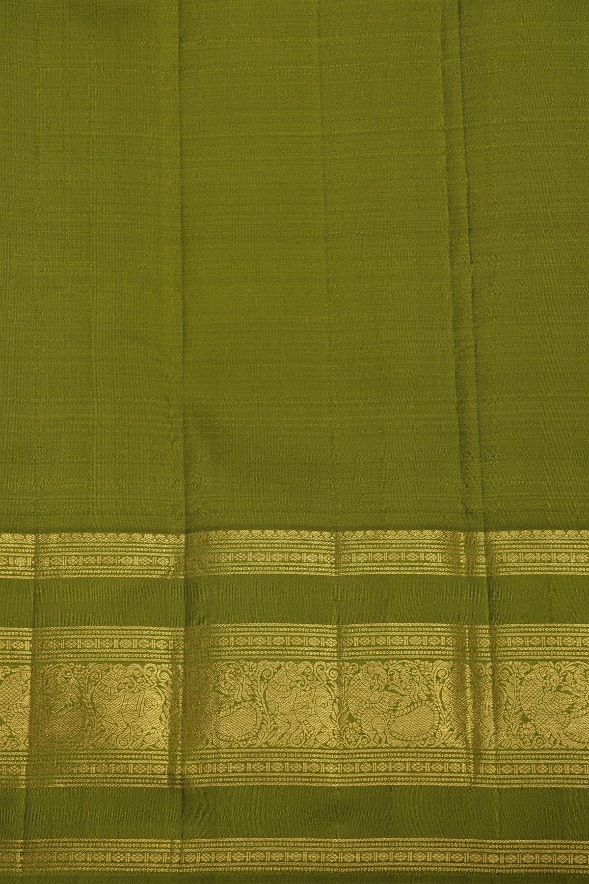 Kancheepuram Pure Silk Mehendi Green Saree With Buttis Body And Peacocks Border