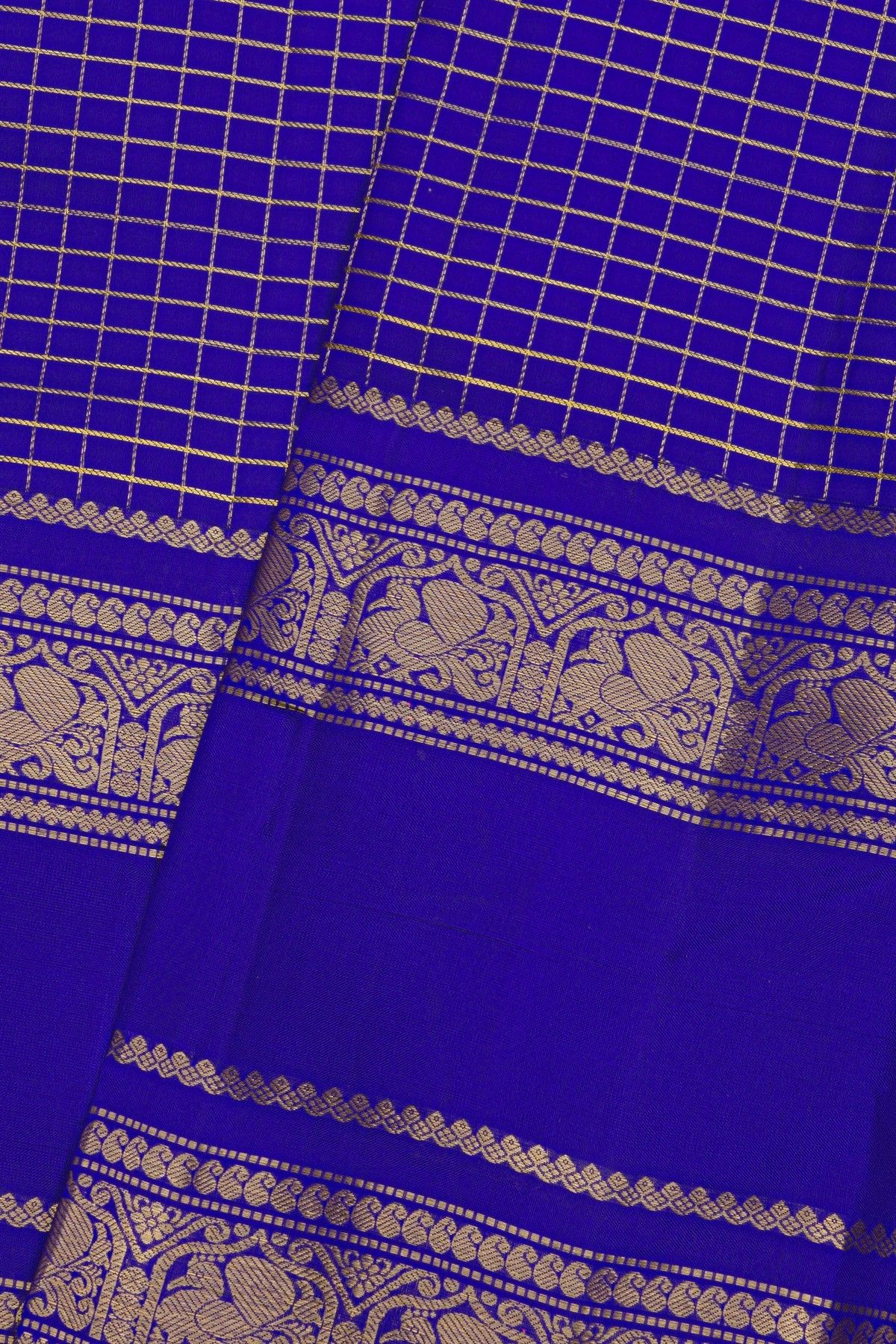 Kancheepuram Pure Silk Royal Blue Saree With Birds Gap Borders