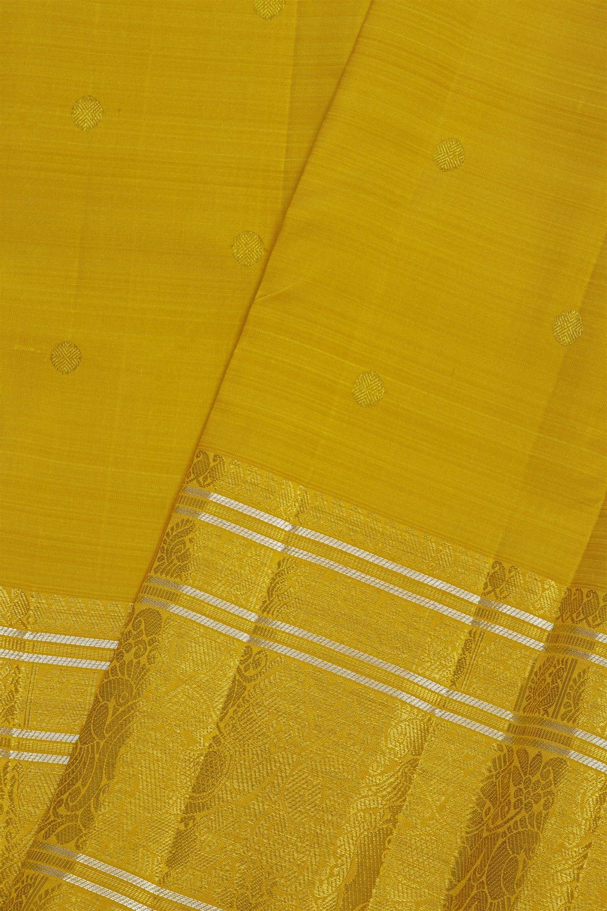 Kancheepuram Pure Silk Yellow Saree With Florals And Birds Border