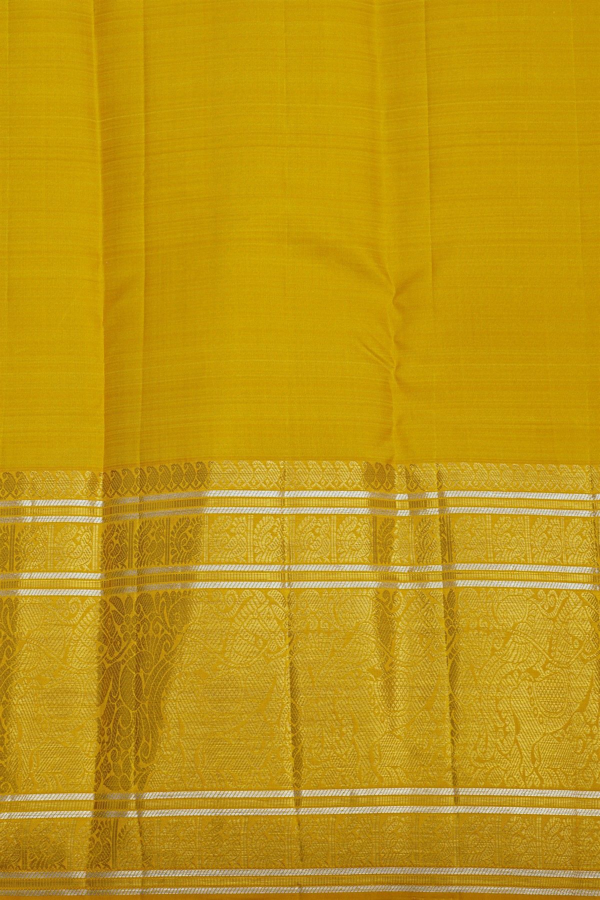 Kancheepuram Pure Silk Yellow Saree With Florals And Birds Border