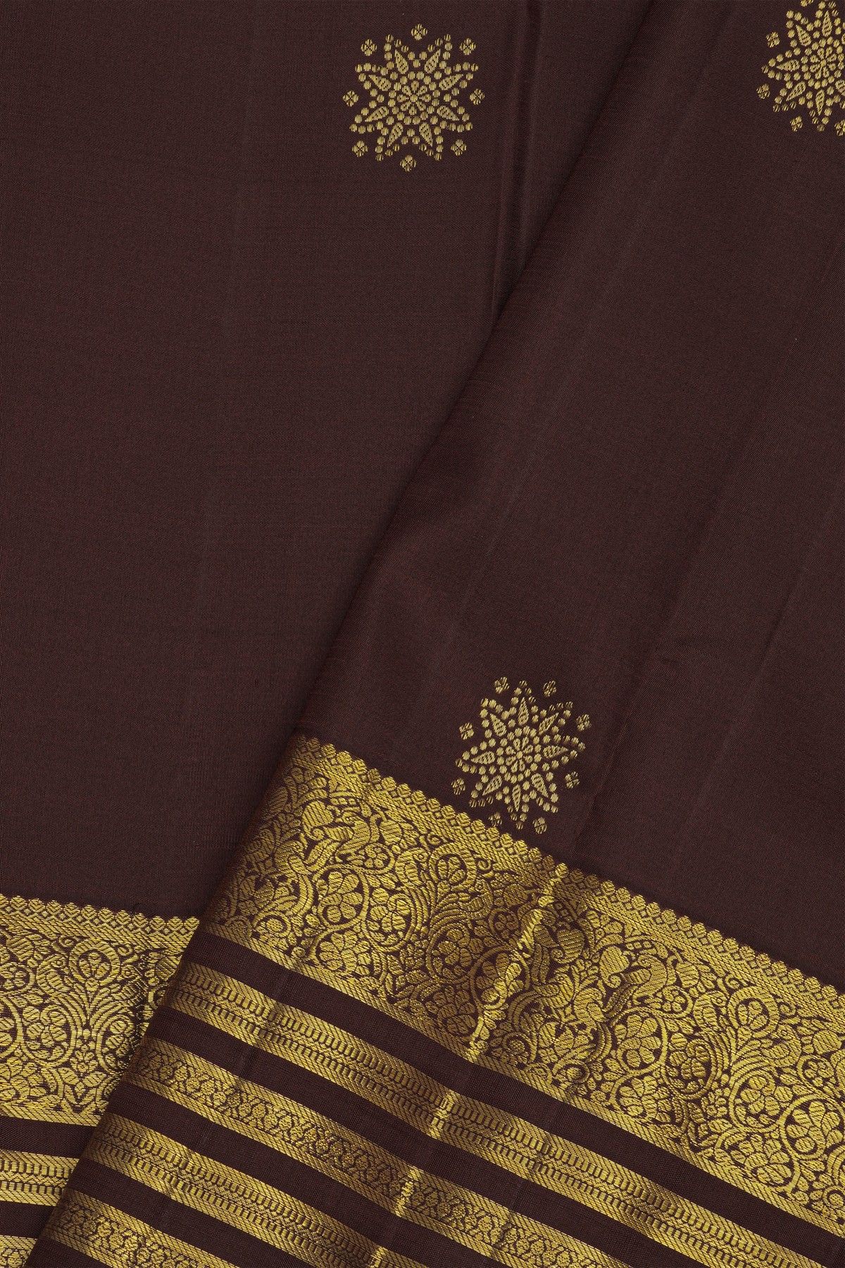 Kancheepuram Pure Silk Brown Saree With Kaddi Border