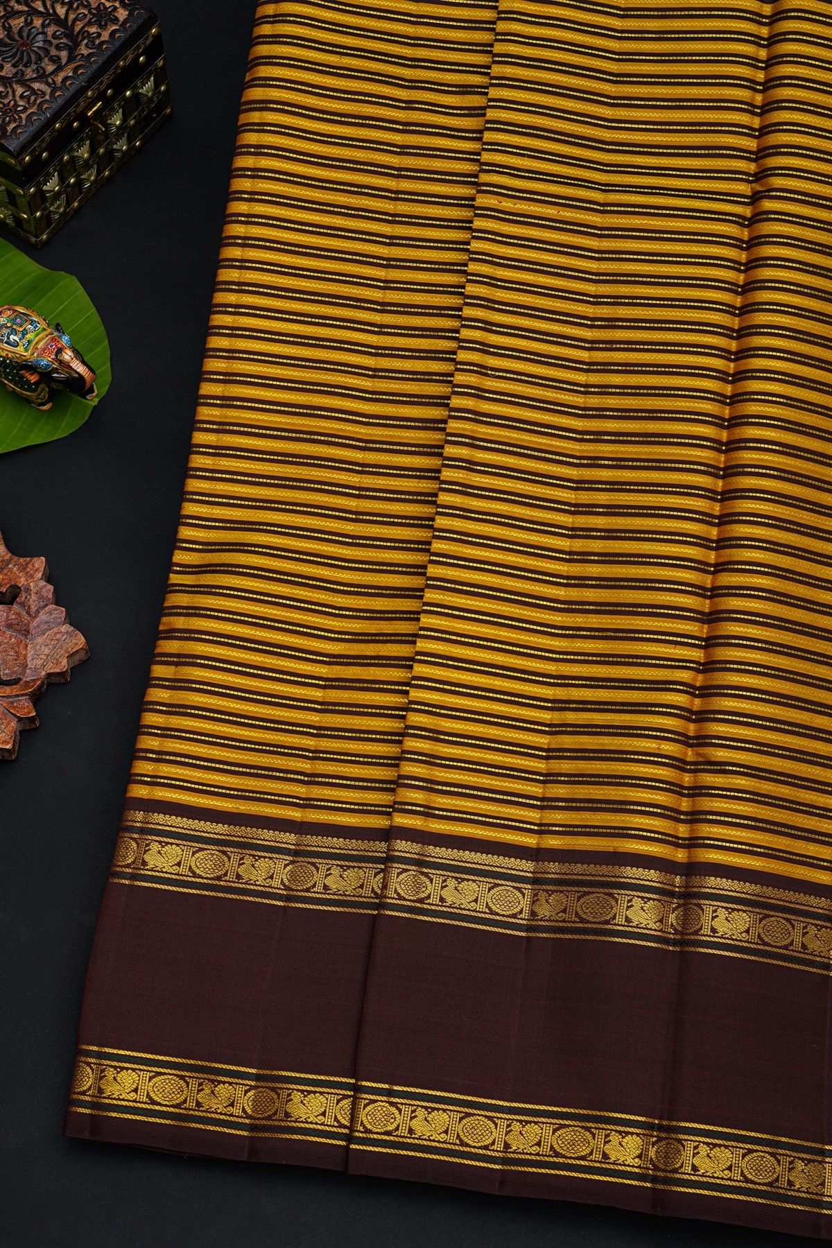 Kancheepuram Silk Multi Colour Saree With Florals And Peacocks In Boxes Border
