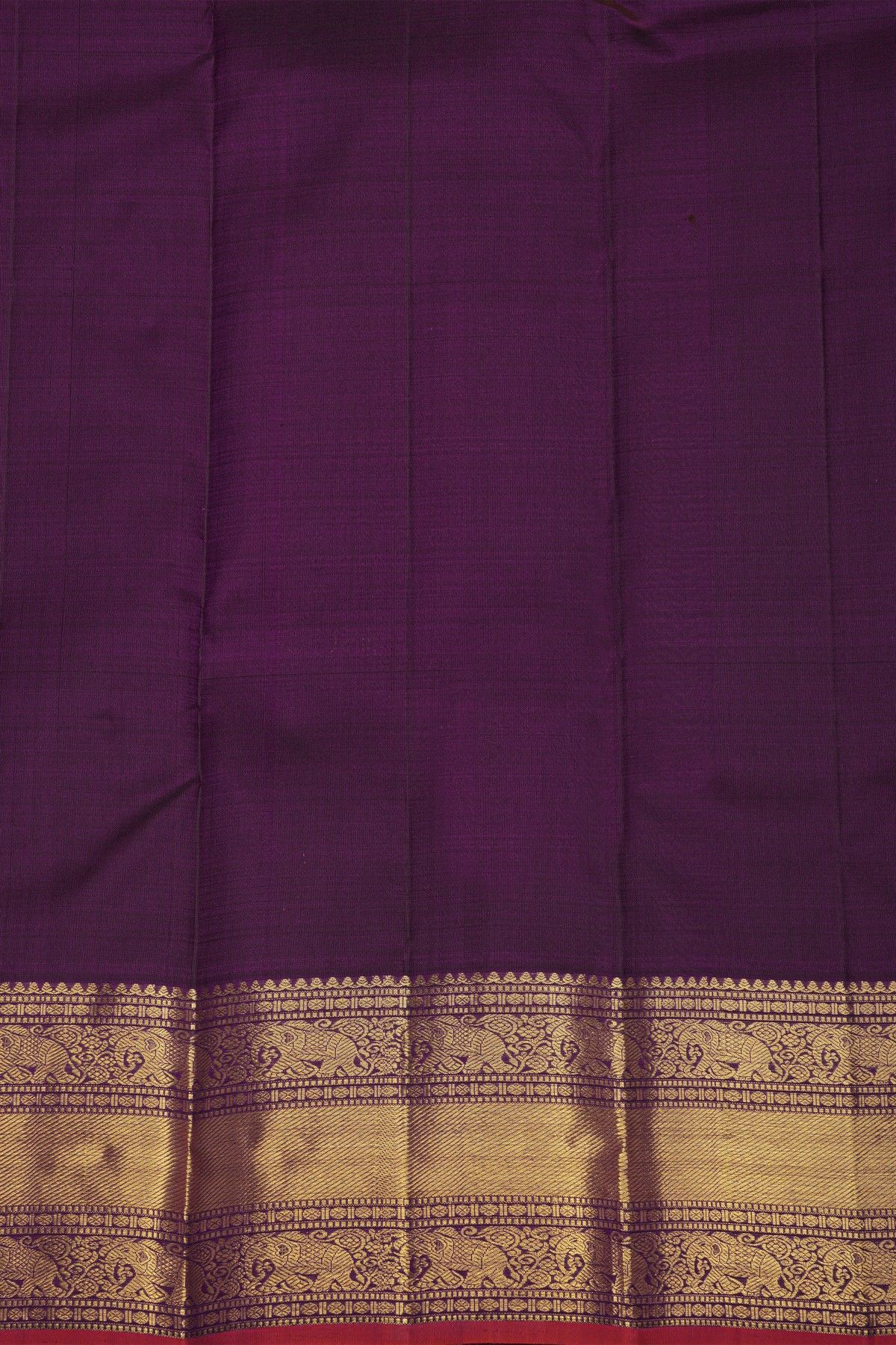 Kancheepuram Pure Silk Violet Saree With Florals And Leaves Traditional Border