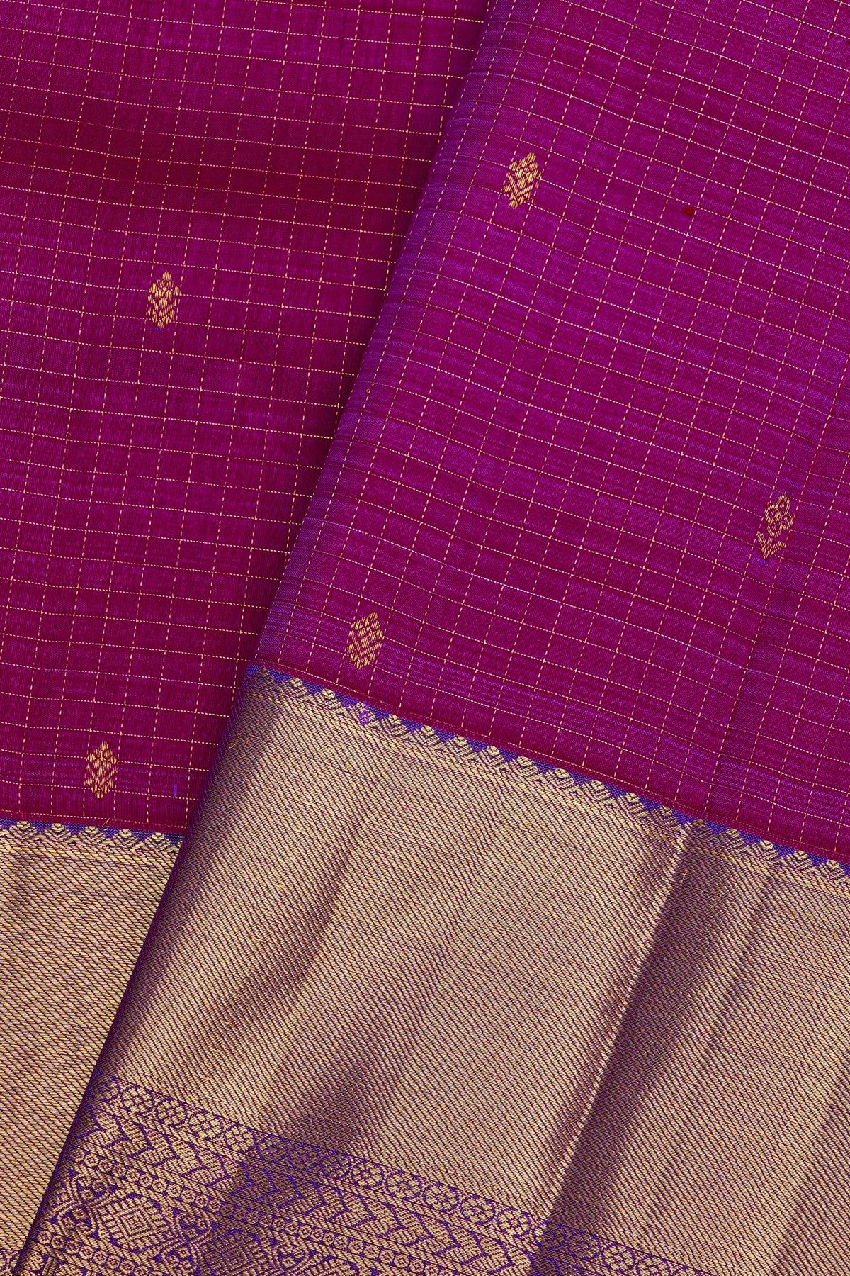 Kancheepuram Silk Purple Saree With Traditional Kaddi Border