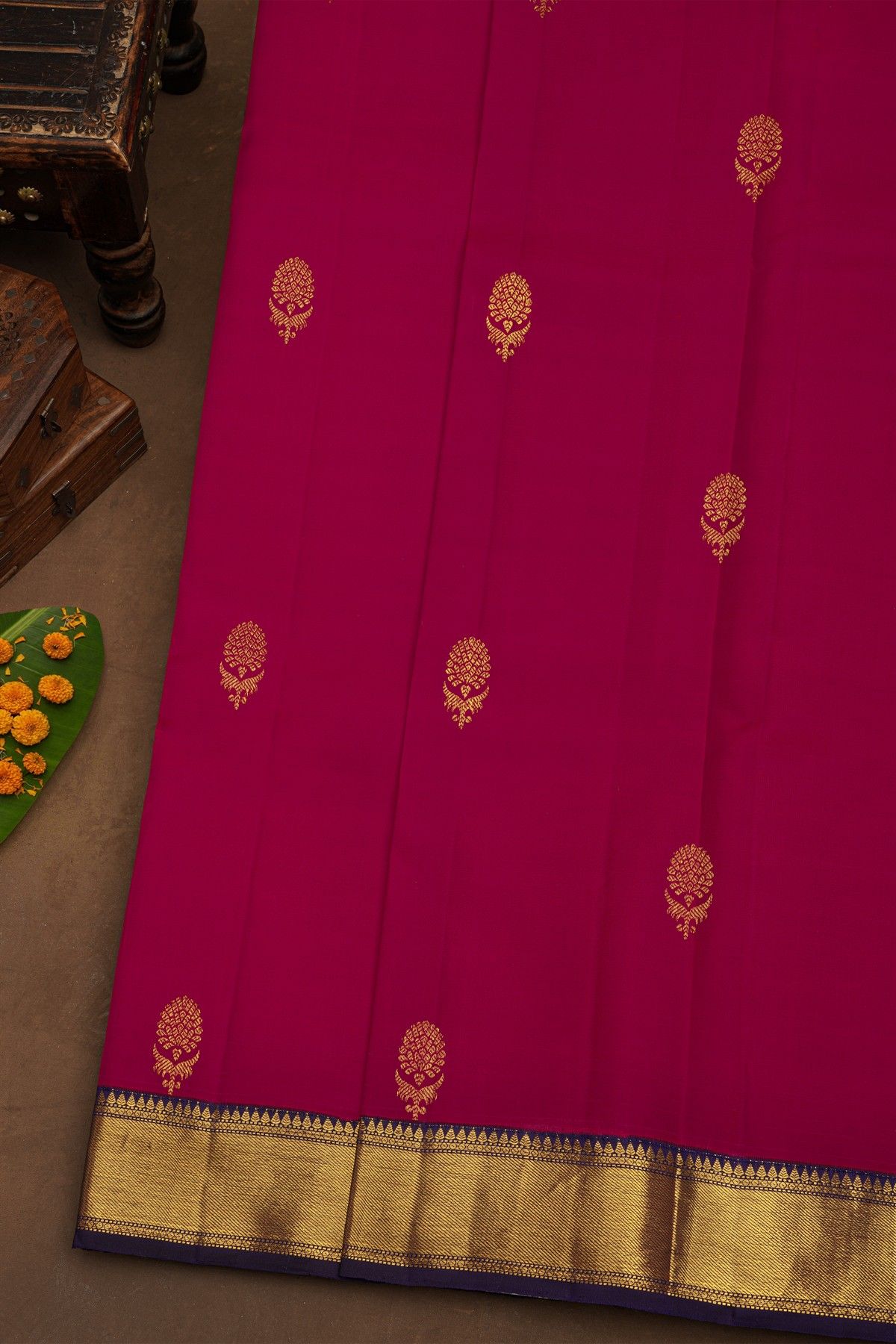 Kancheepuram Pure Silk Pink Saree With Body Florals Kaddi Work Border