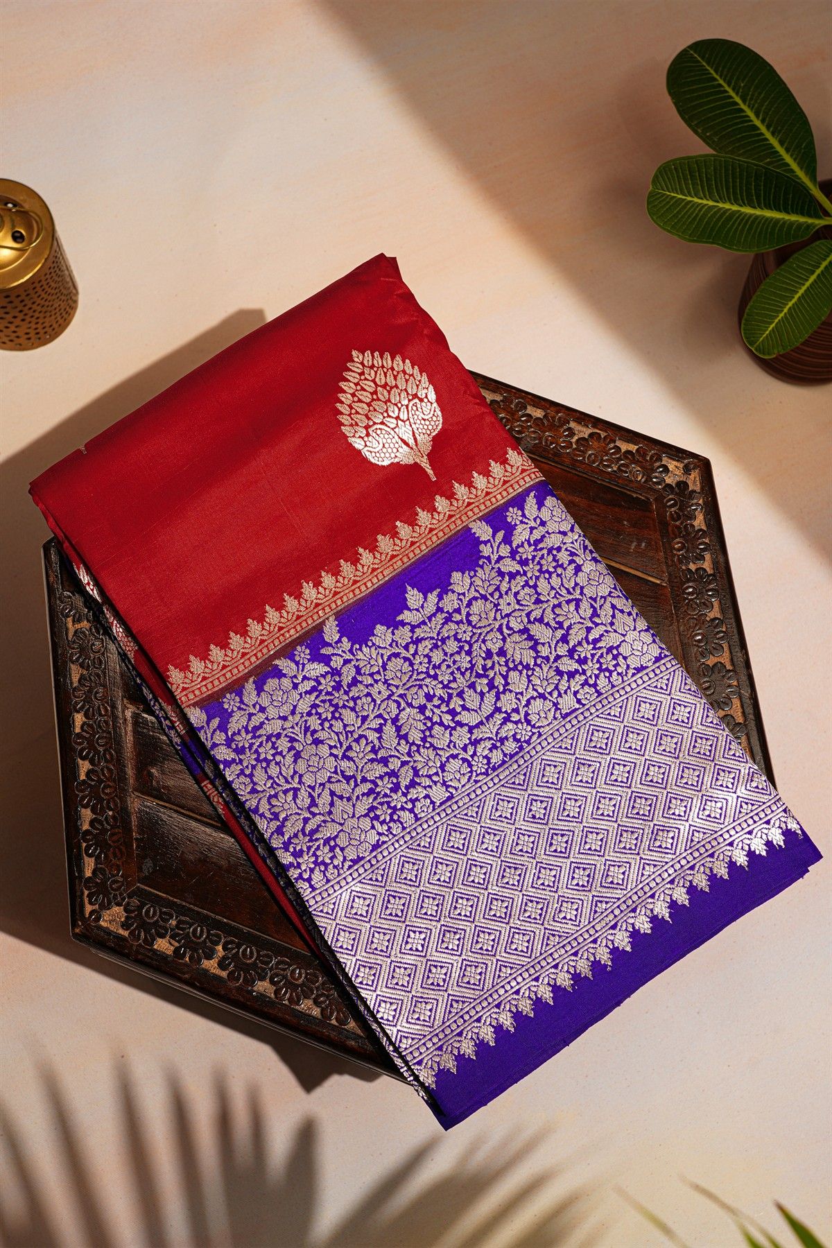 Fancy Matka Silk Maroon Saree With Florals And Buttis Body And Contrast Florals And Leaves Jaal Border