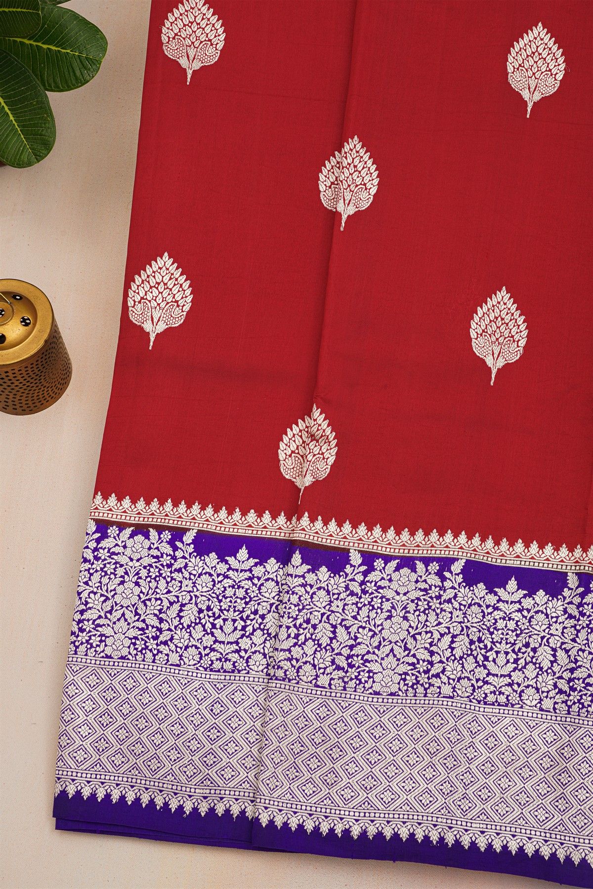 Fancy Matka Silk Maroon Saree With Florals And Buttis Body And Contrast Florals And Leaves Jaal Border